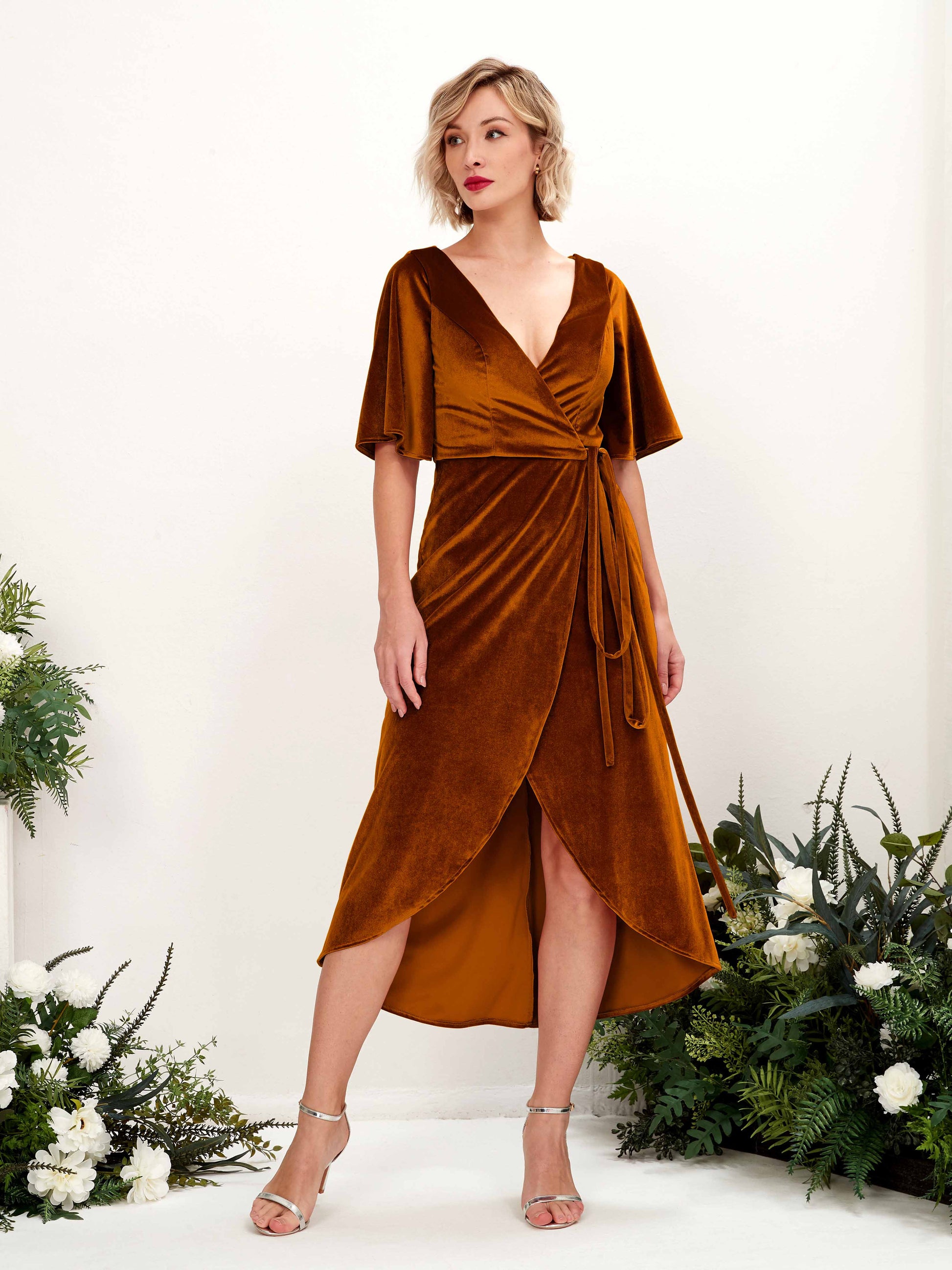 Susie Burant Orange Velvet Midi Dress