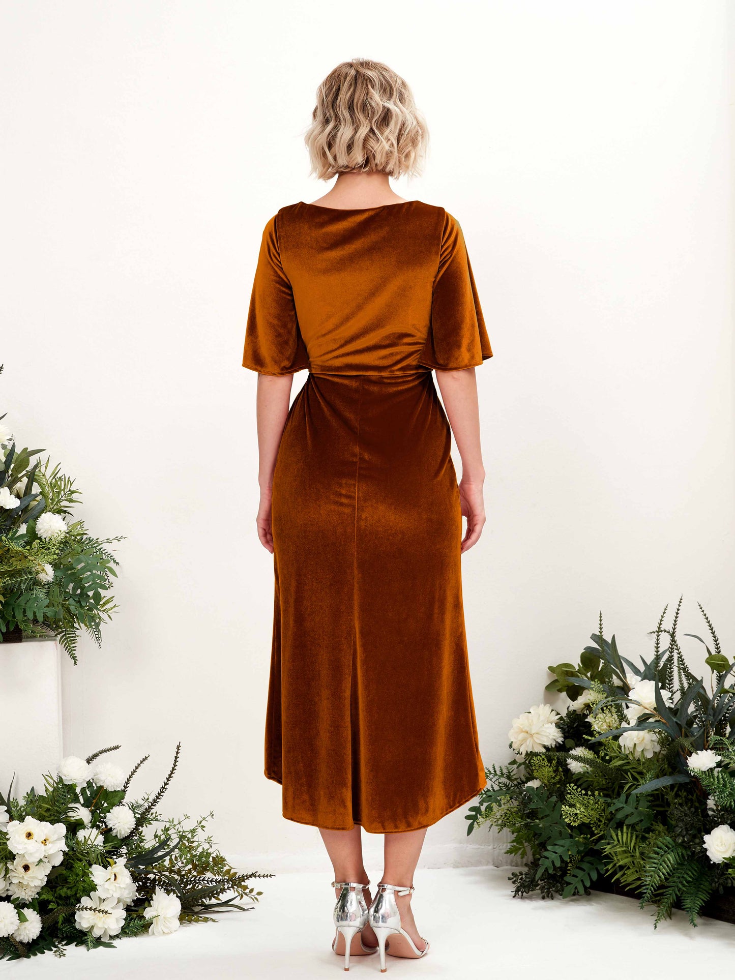 Susie Burant Orange Velvet Midi Dress