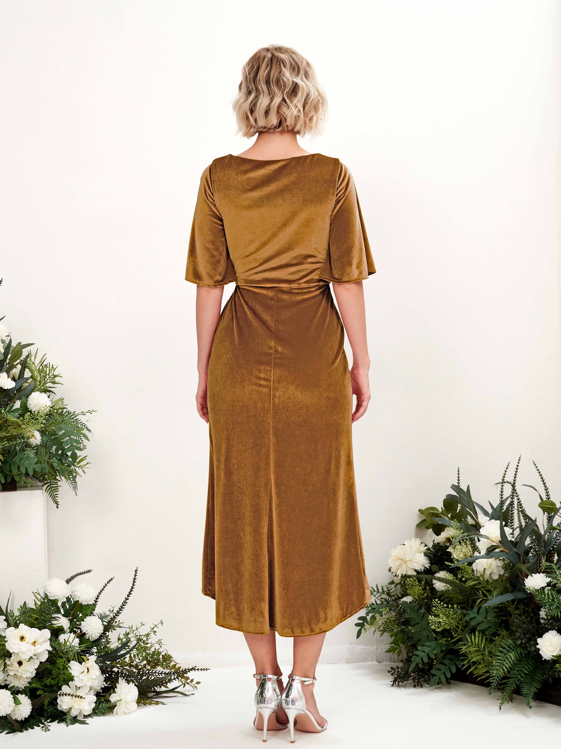 Susie Burnished Gold Velvet Midi Dress