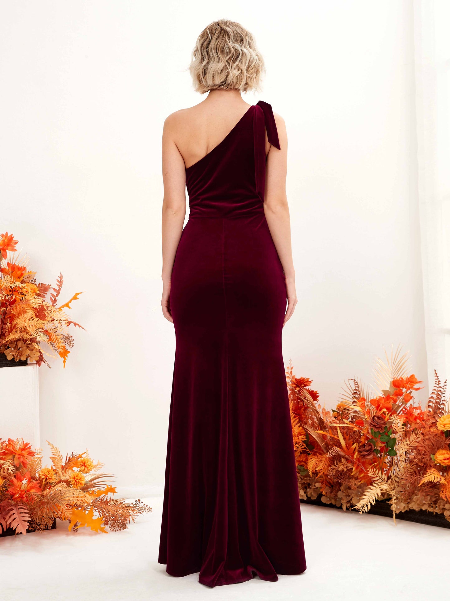 Tammy Burgundy Velvet One Shoulder Maxi Dress