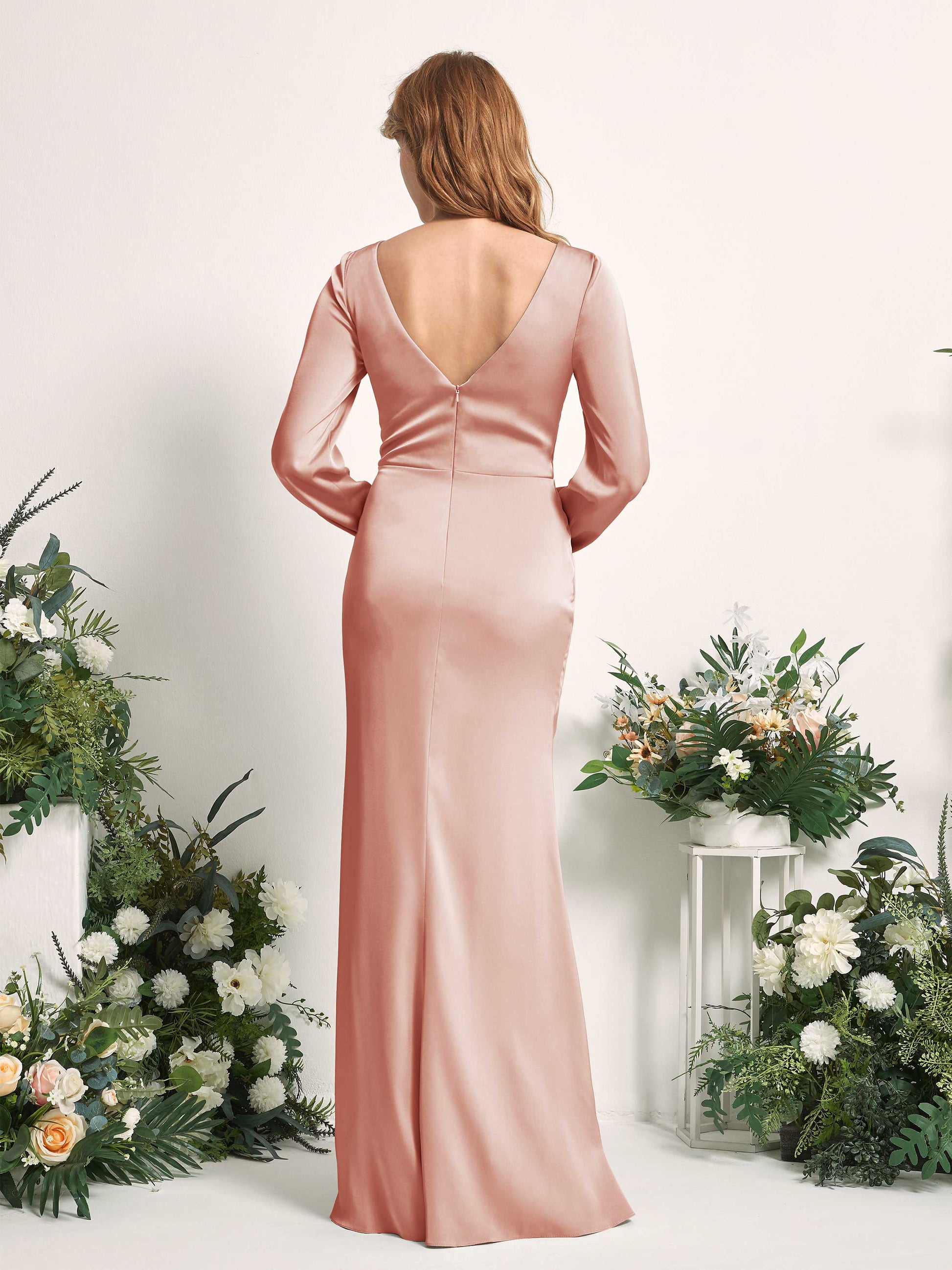 Taylor Cantaloupe Satin Long Sleeve Maxi Dress