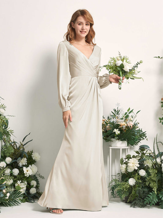 Taylor Champagne Satin Long Sleeve Maxi Dress