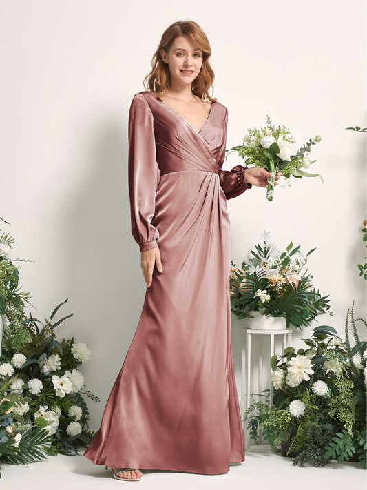 Taylor Desert Rose Satin Long Sleeve Maxi Dress