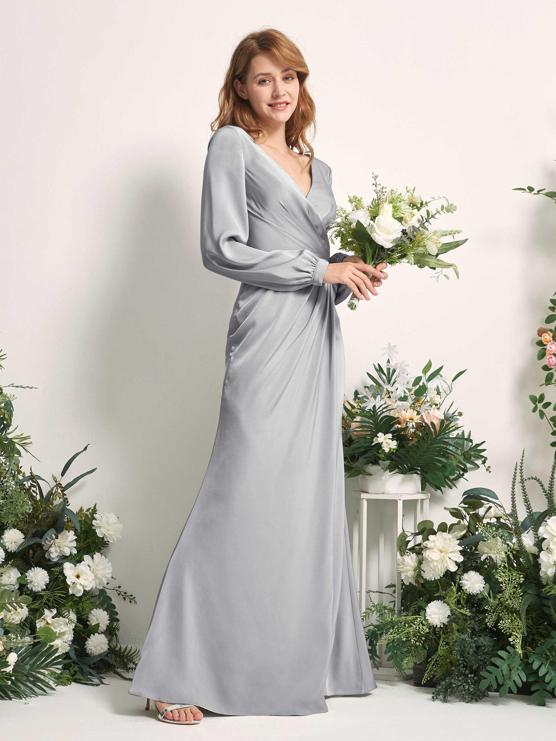 Taylor Dove Satin Long Sleeve Maxi Dress