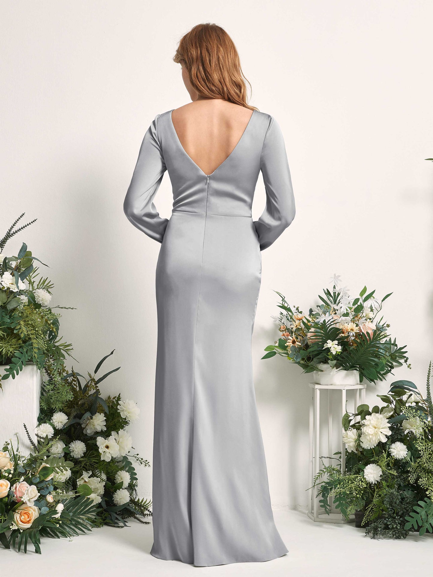 Taylor Dove Satin Long Sleeve Maxi Dress