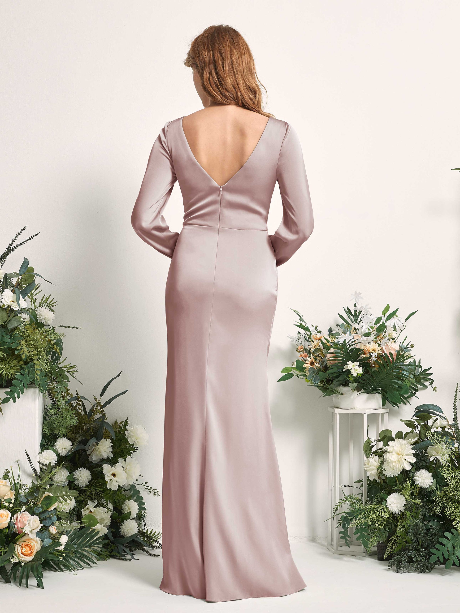 Taylor Dusty Rose Satin Long Sleeve Maxi Dress