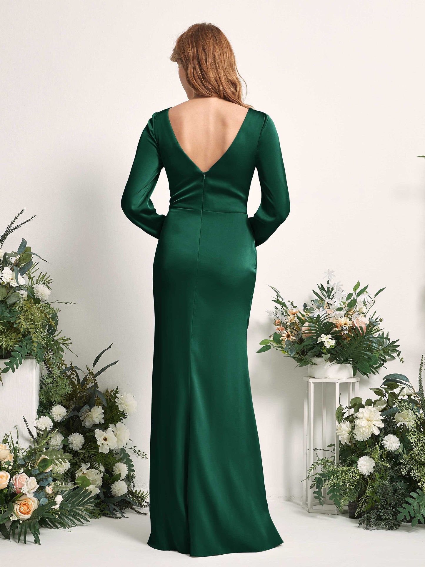 Taylor Hunter Green Satin Long Sleeve Maxi Dress