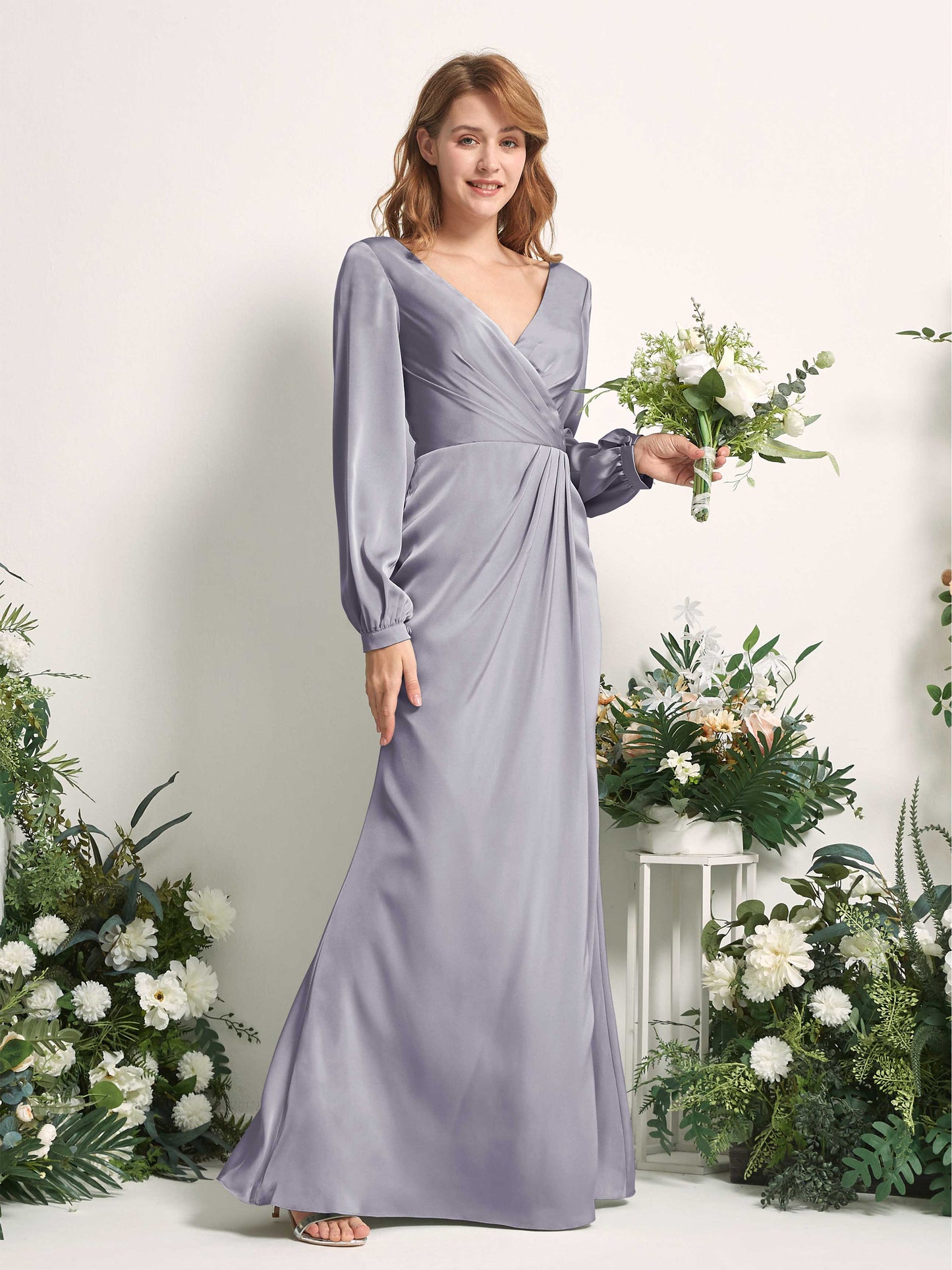 Taylor Purple Haze Satin Long Sleeve Maxi Dress