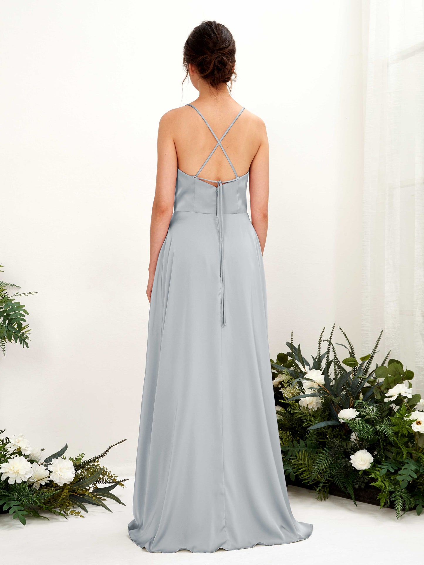 Theresa Baby Blue Satin Sleeveless Maxi Dress