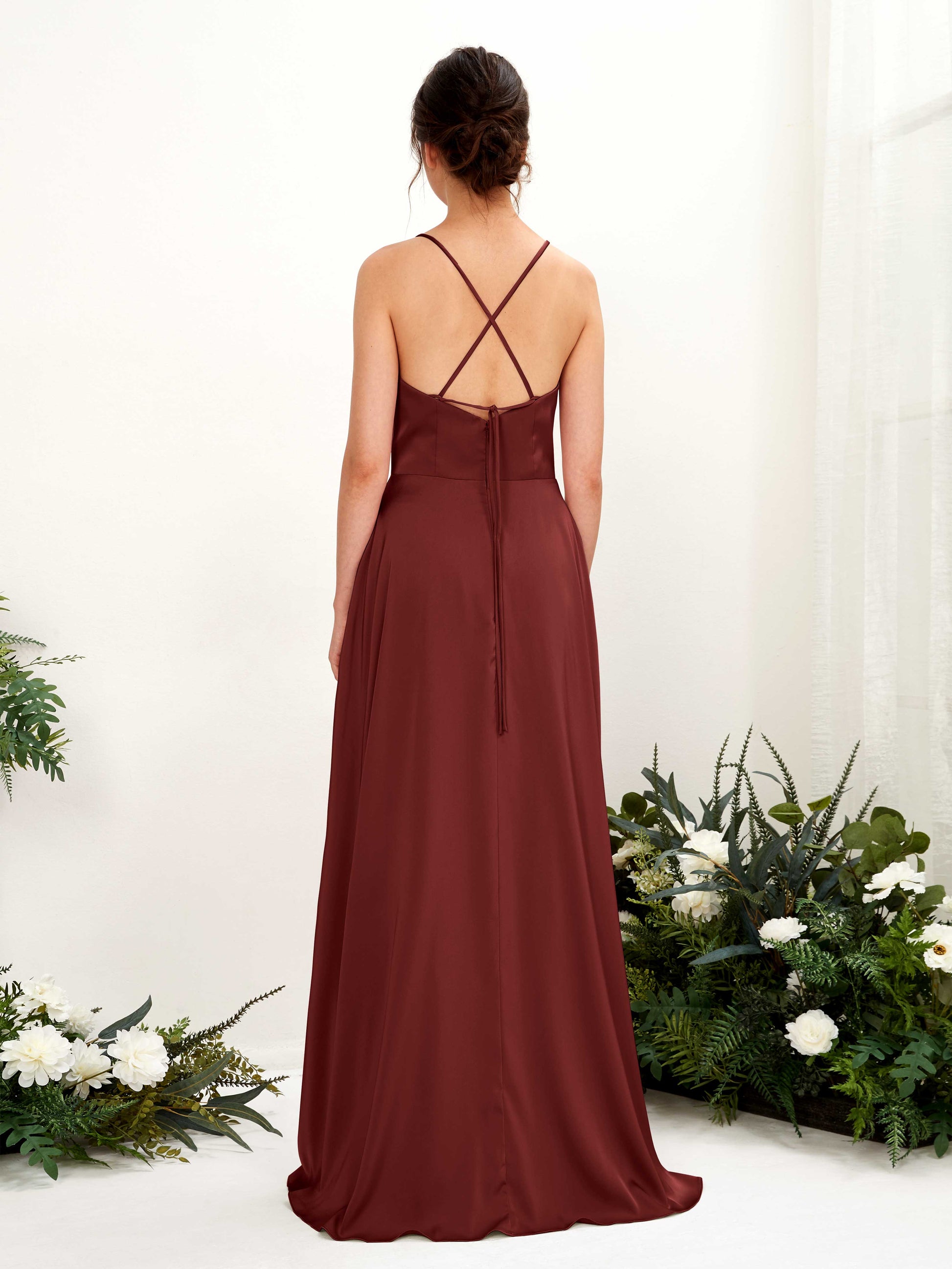 Theresa Burgundy Satin Sleeveless Maxi Dress