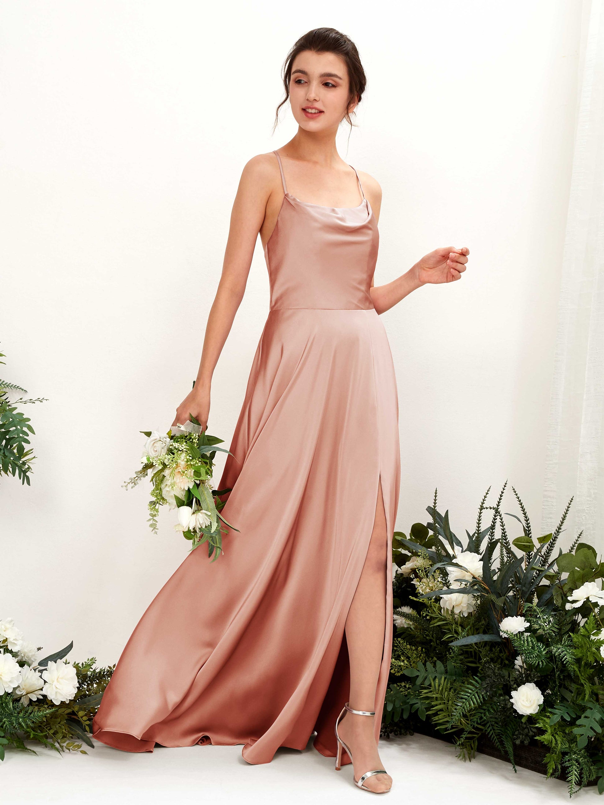 Theresa Cantaloupe Satin Sleeveless Maxi Dress