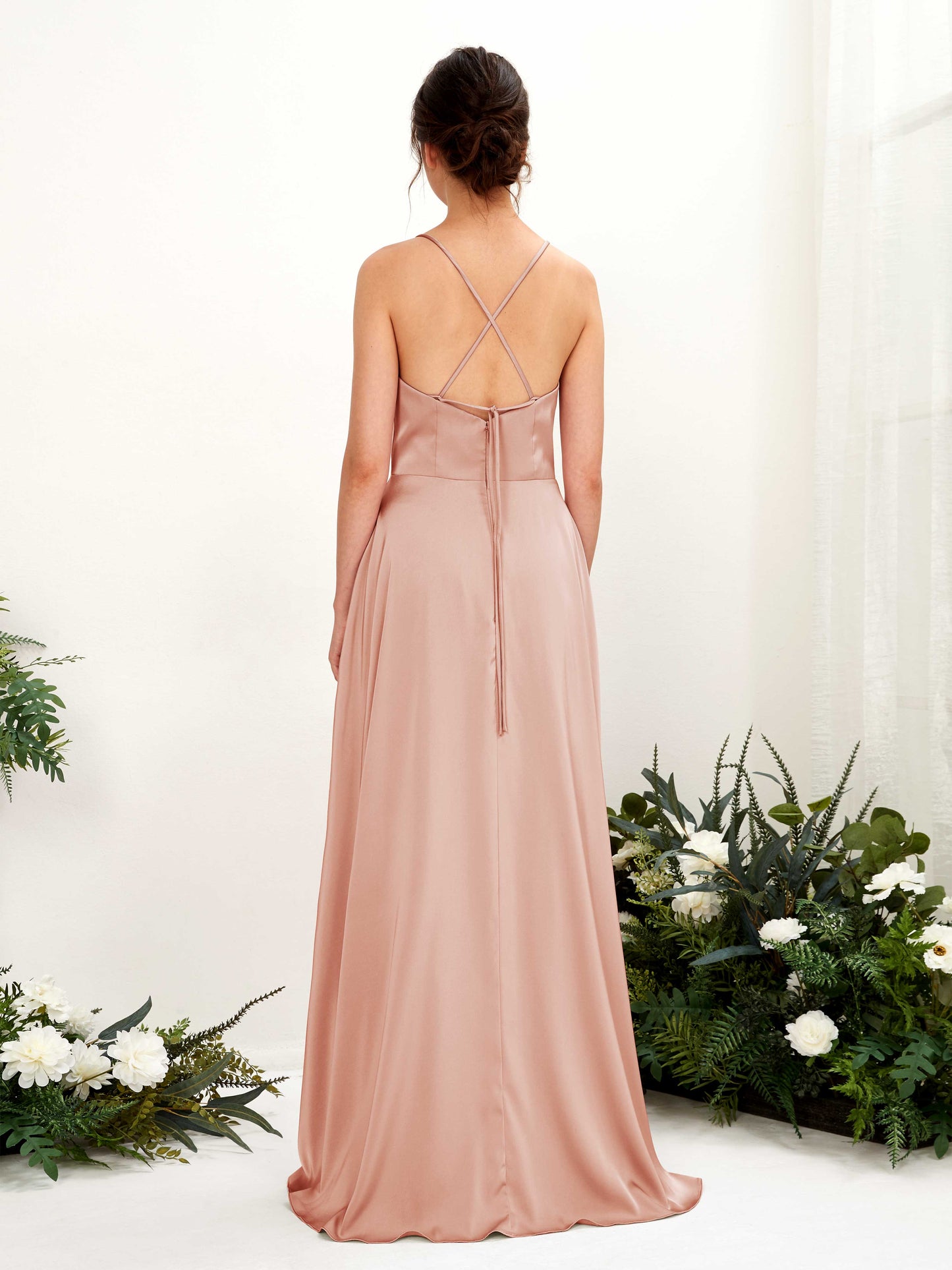 Theresa Cantaloupe Satin Sleeveless Maxi Dress