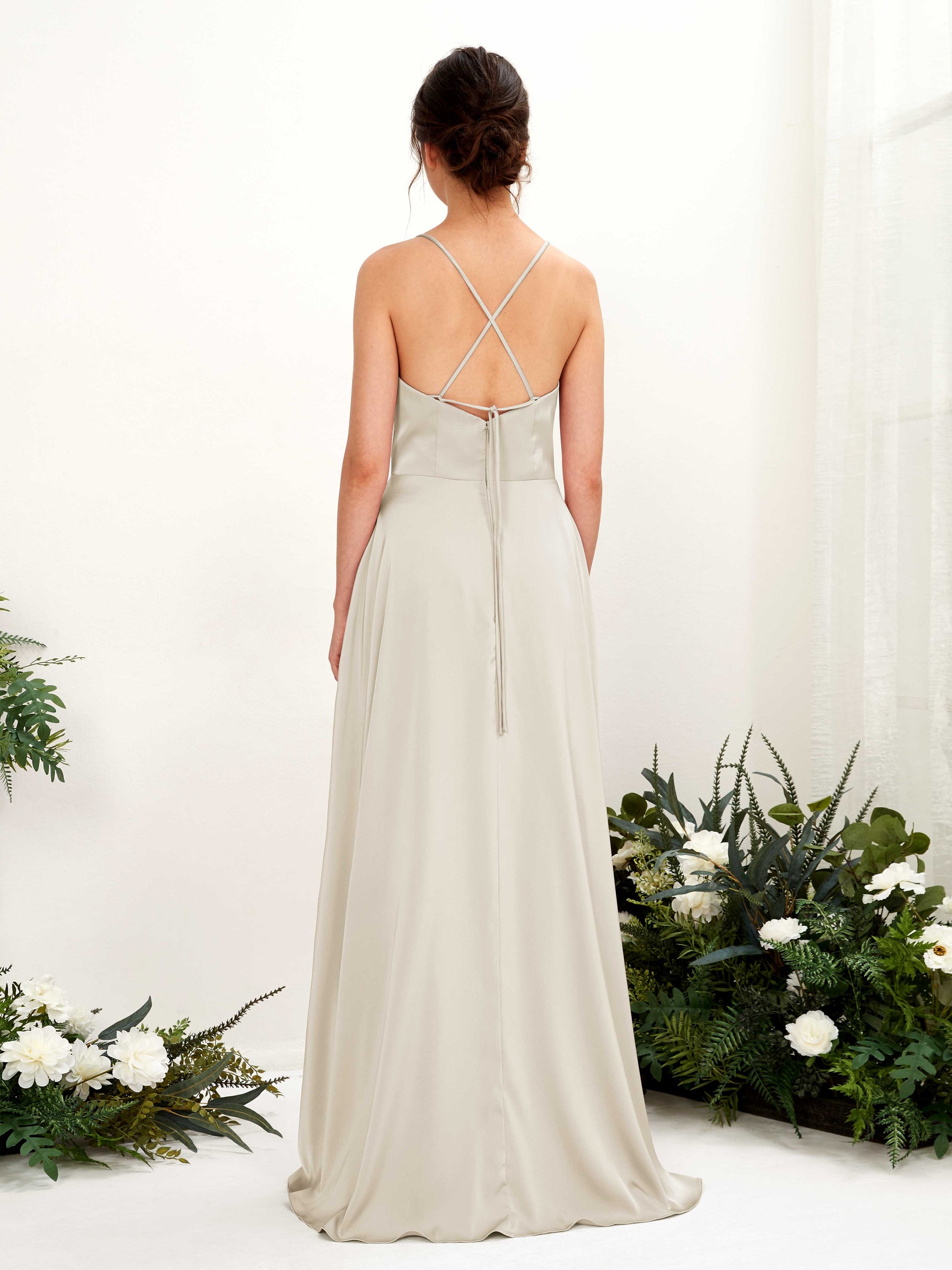 Theresa Champagne Satin Sleeveless Maxi Dress