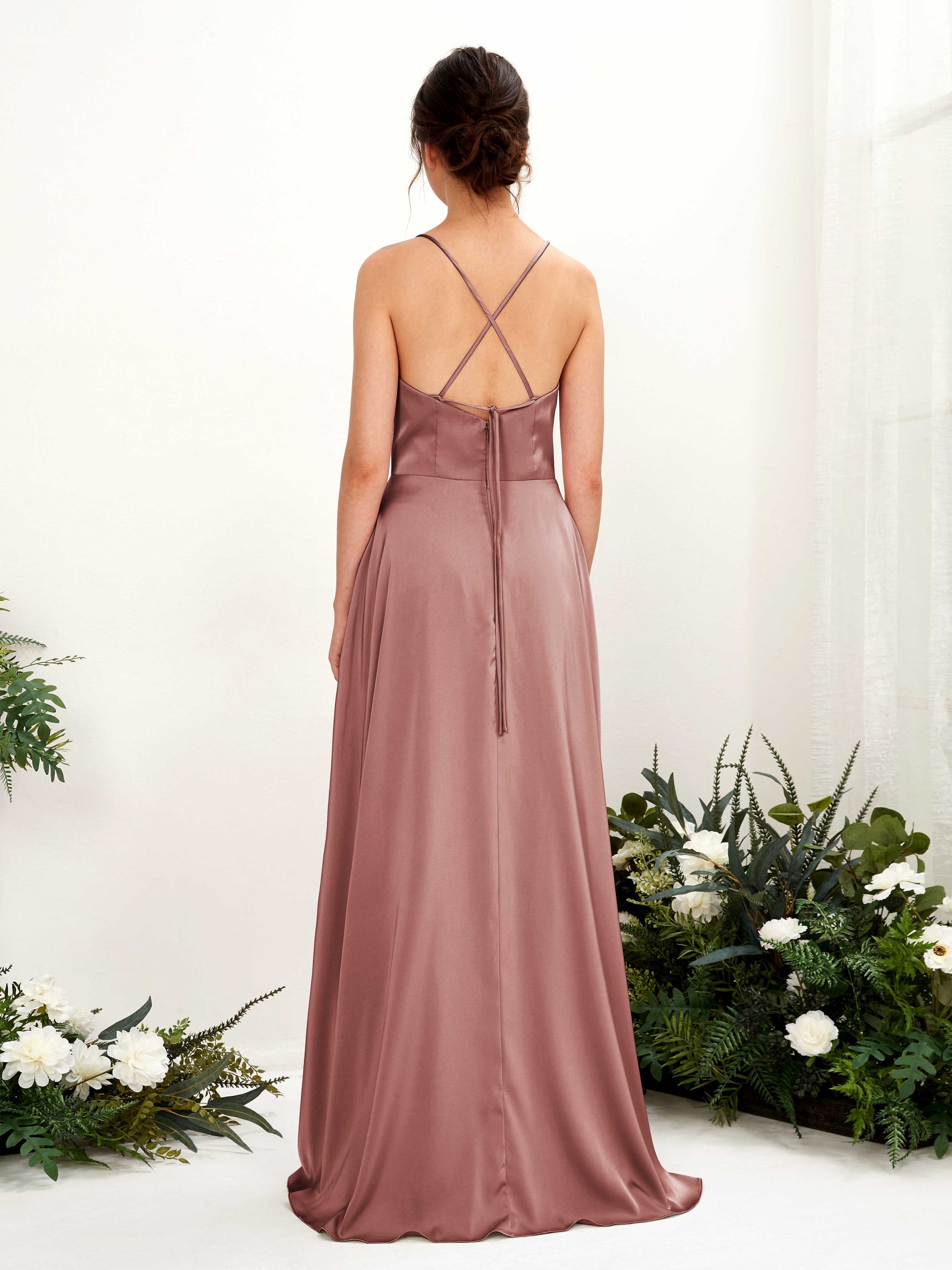 Theresa Desert Rose Satin Sleeveless Maxi Dress