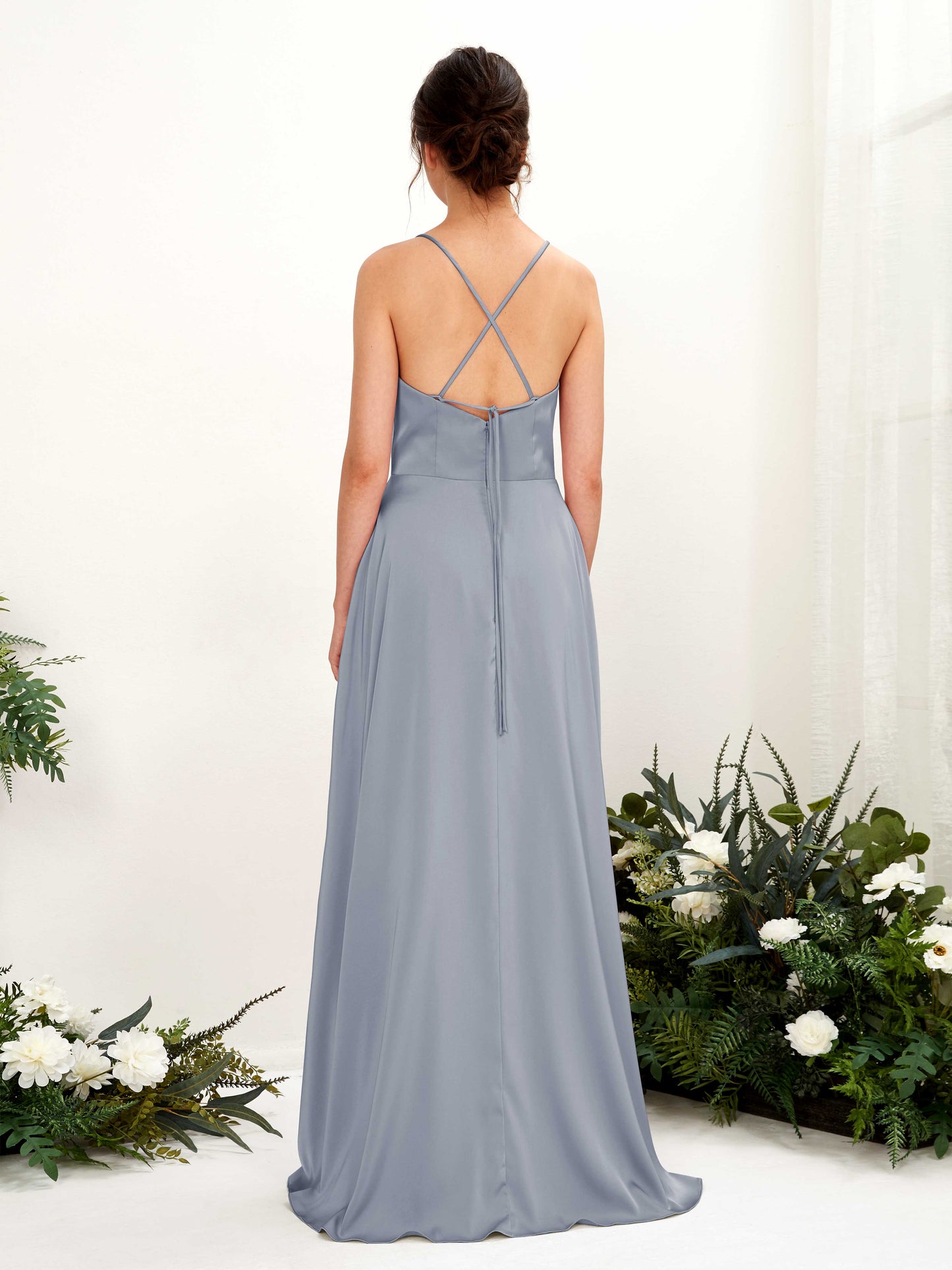 Theresa Dusty Blue Satin Sleeveless Maxi Dress