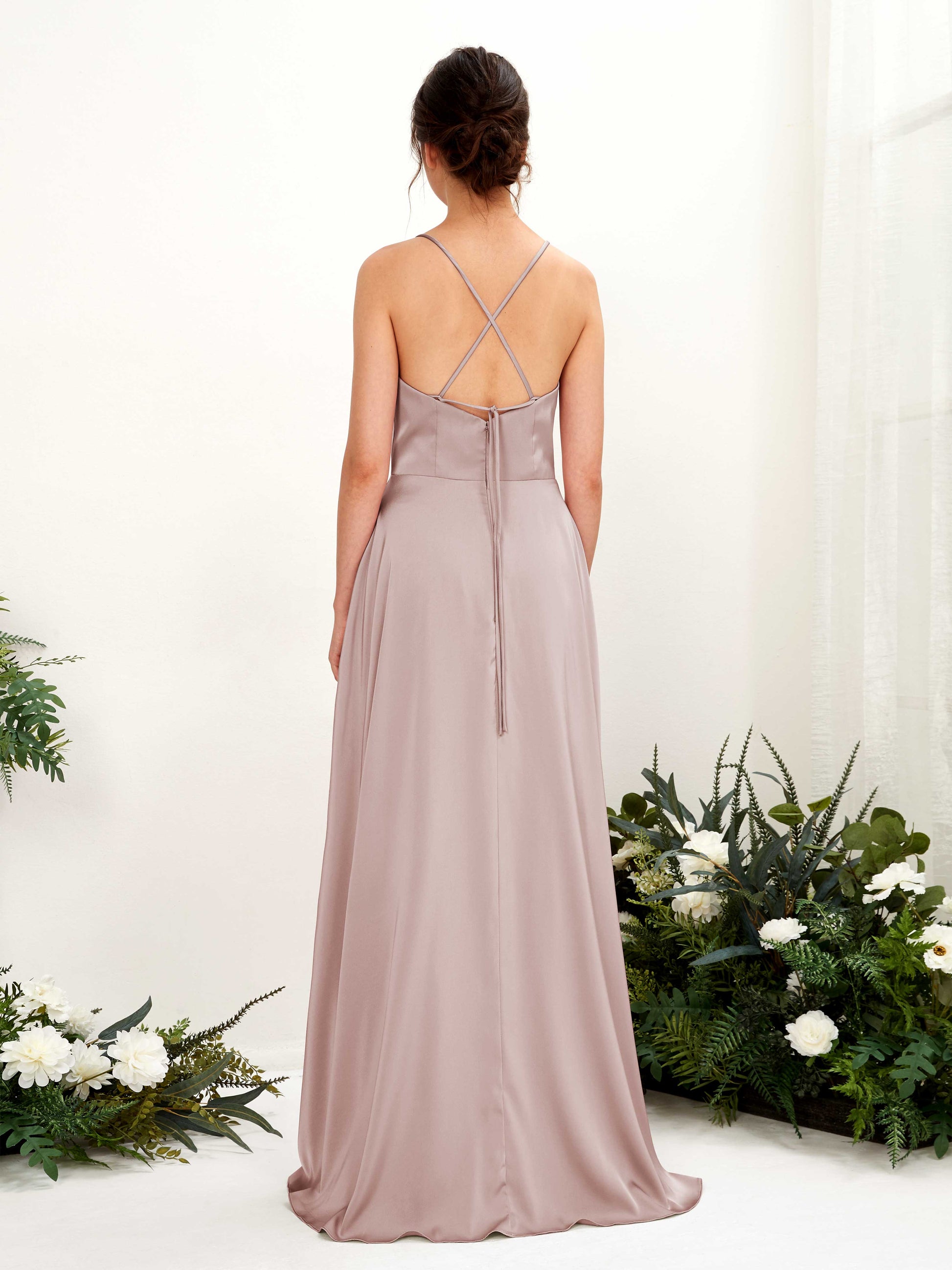 Theresa Dusty Rose Satin Sleeveless Maxi Dress