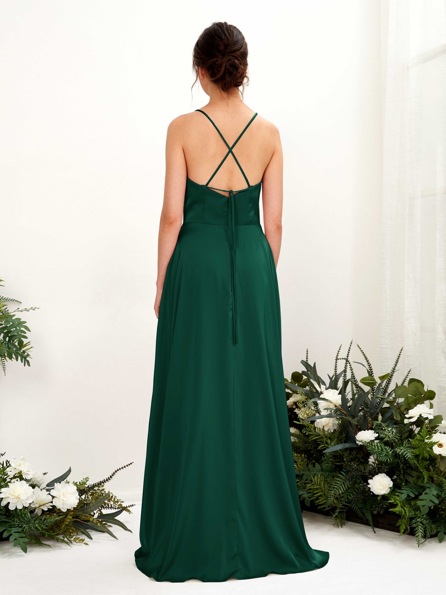 Theresa Hunter Green Satin Sleeveless Maxi Dress