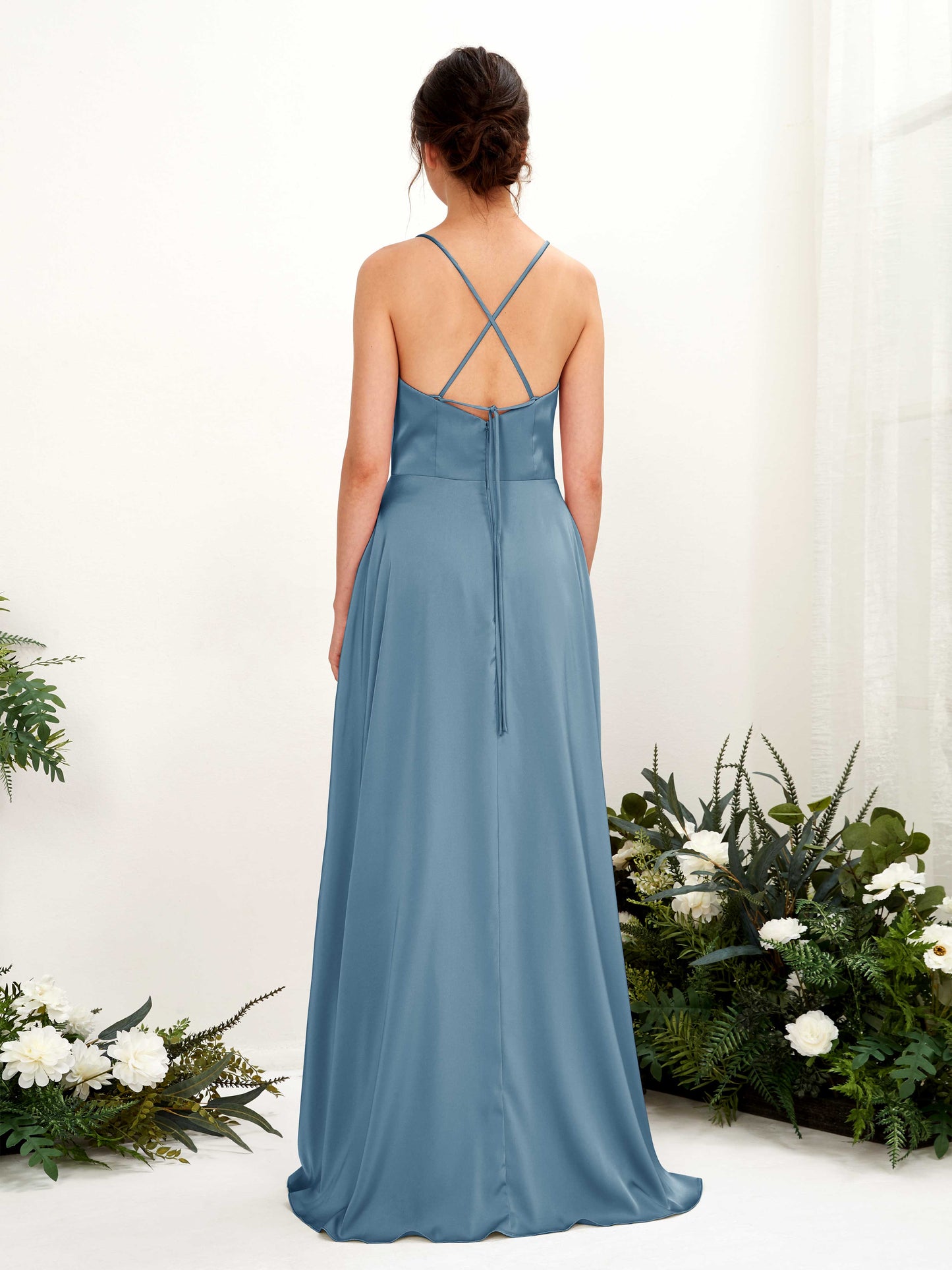 Theresa Ink blue Satin Sleeveless Maxi Dress