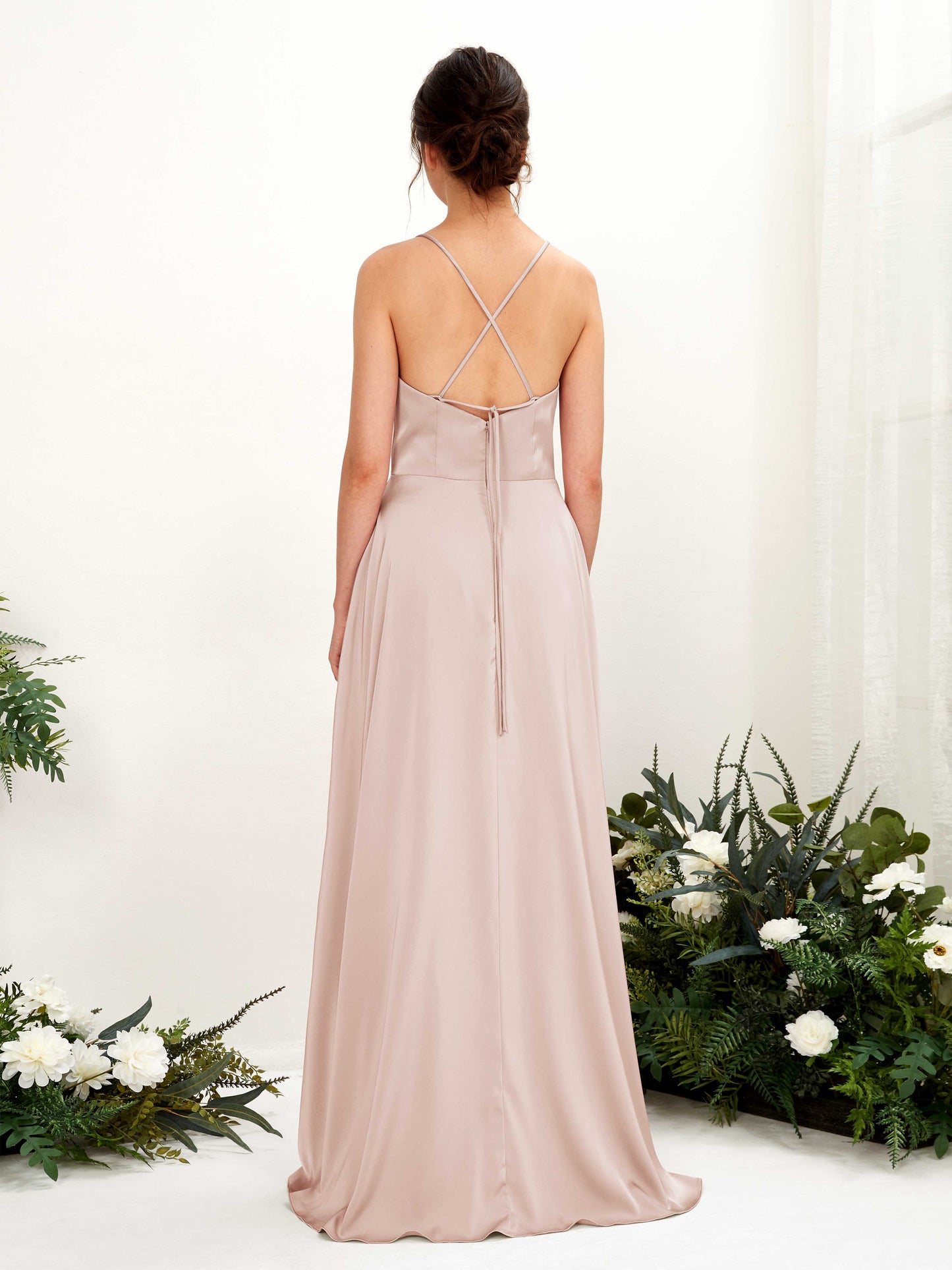 Theresa Pearl Pink Satin Sleeveless Maxi Dress