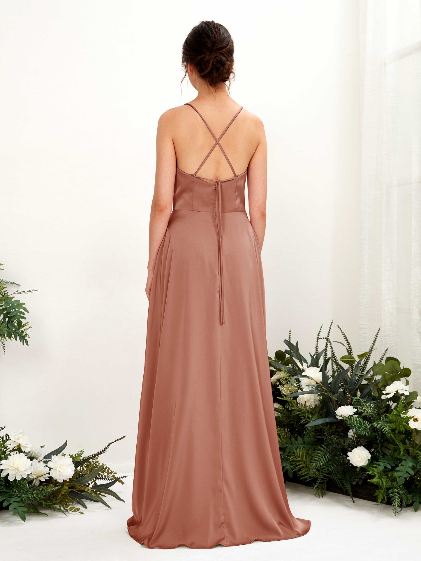 Theresa Raw Sienna Satin Sleeveless Maxi Dress