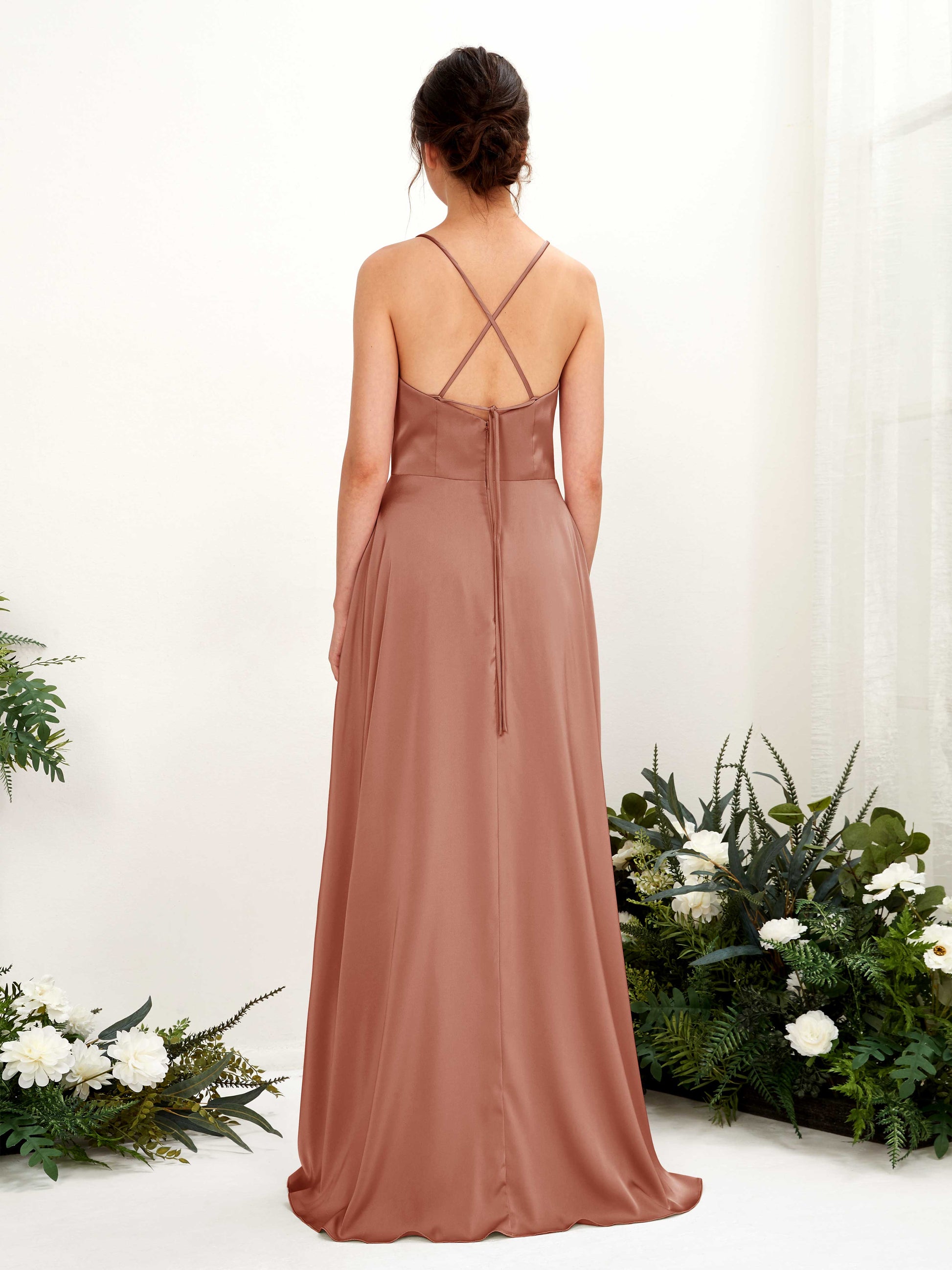 Theresa Raw Sienna Satin Sleeveless Maxi Dress