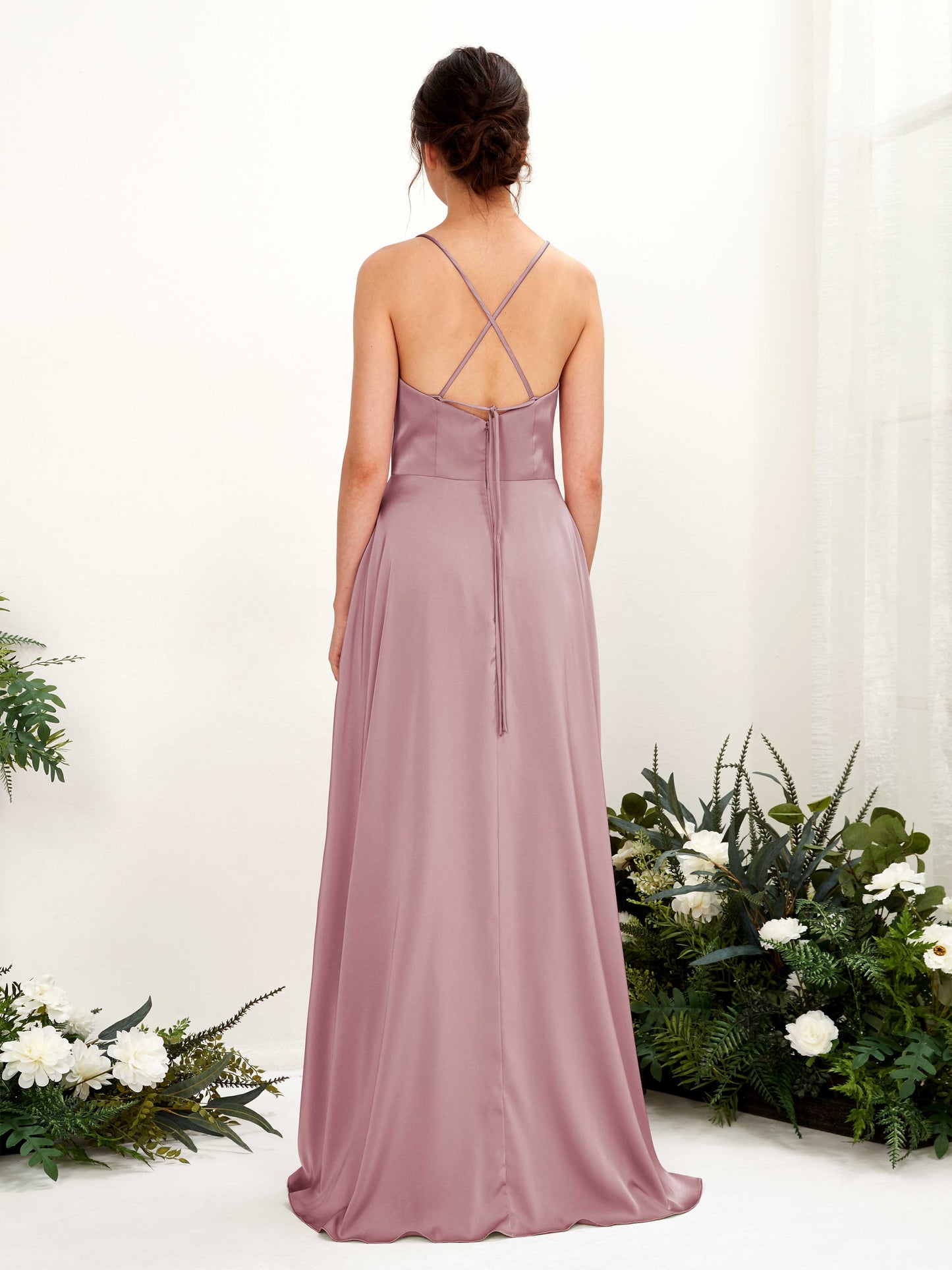 Theresa Rose Quartz Satin Sleeveless Maxi Dress