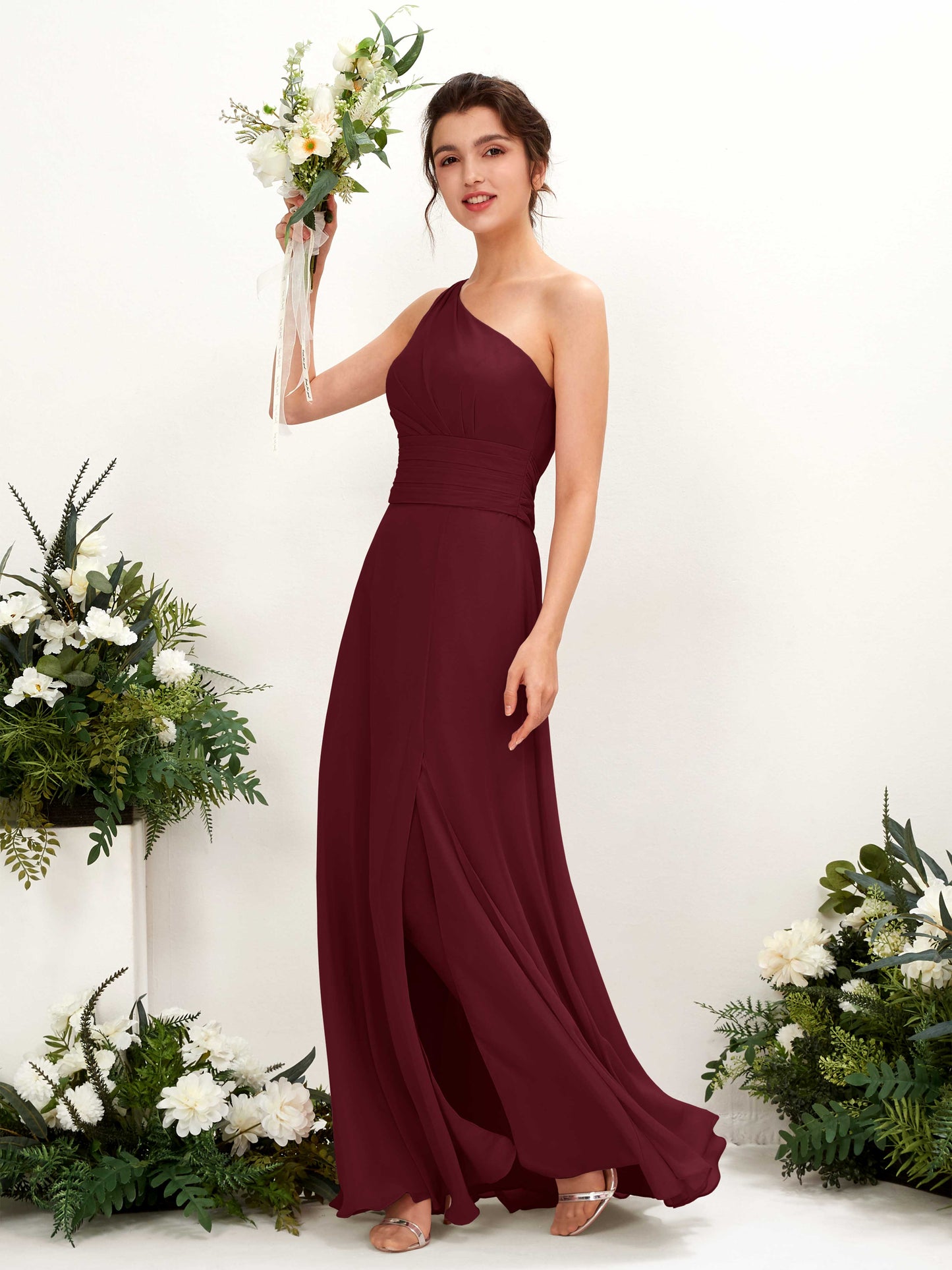 Trita Burgundy One Shoulder Maxi Dress