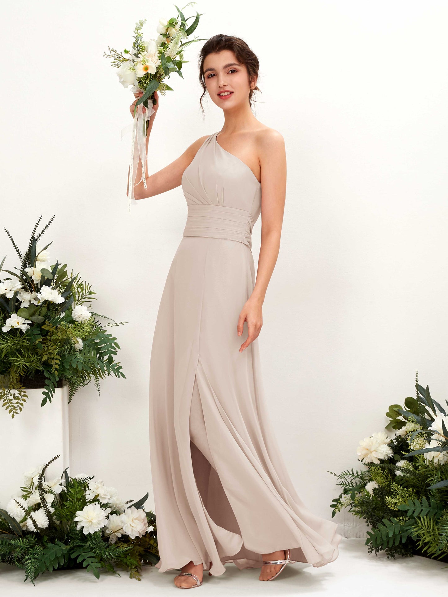 Trita Champagne One Shoulder Maxi Dress