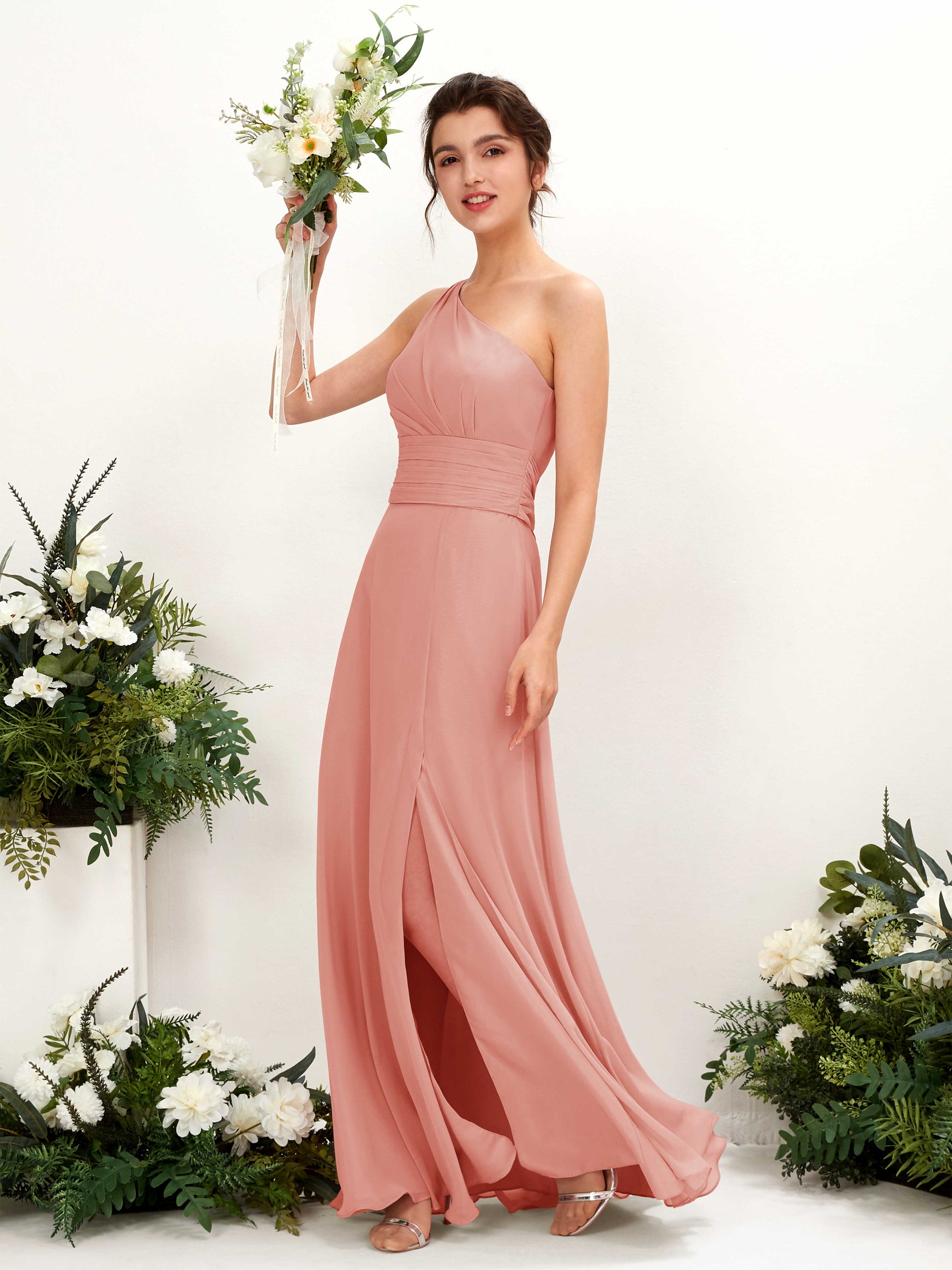 Trita Champagne Rose One Shoulder Maxi Dress