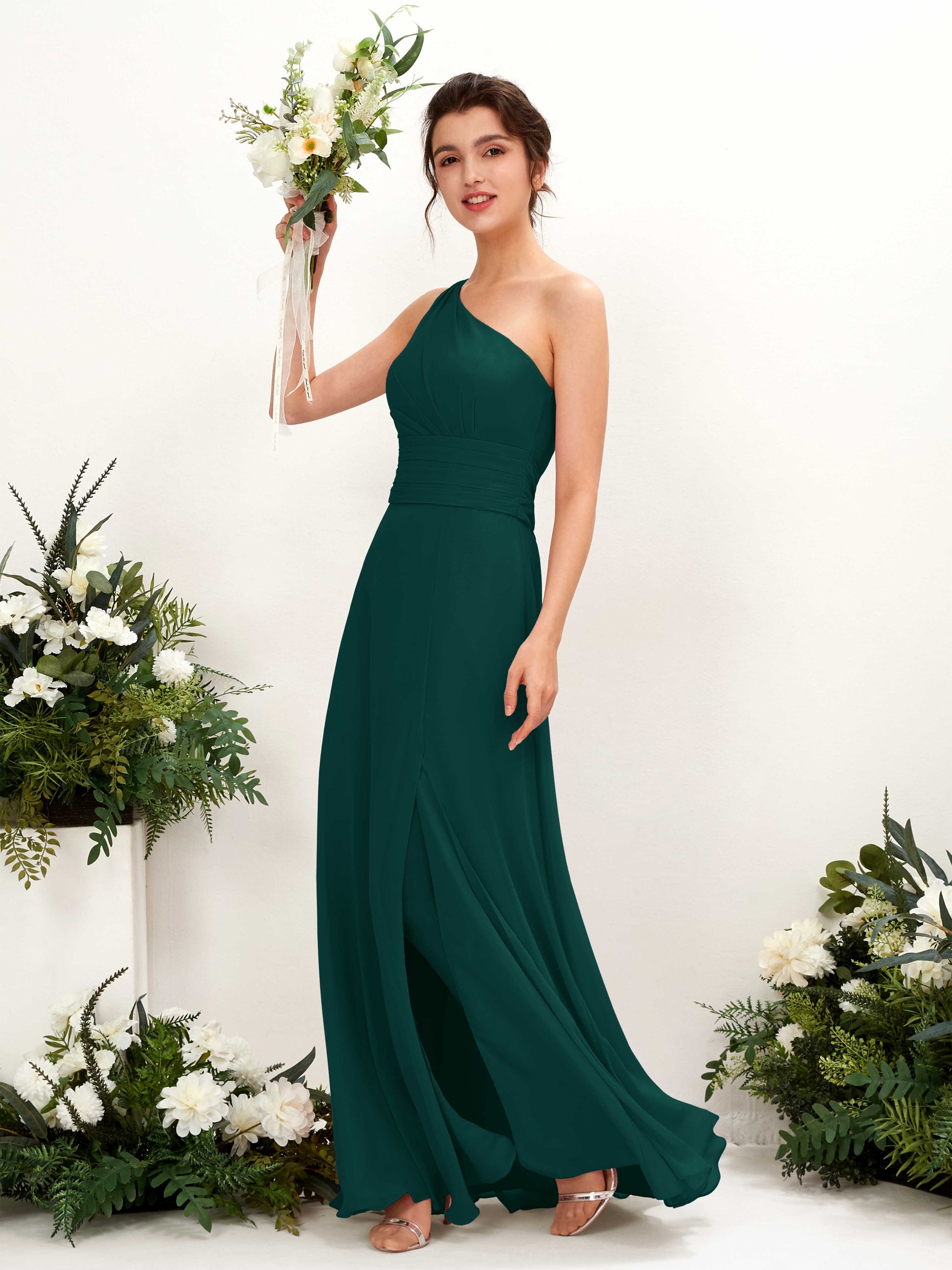 Trita Dark Emerald One Shoulder Maxi Dress