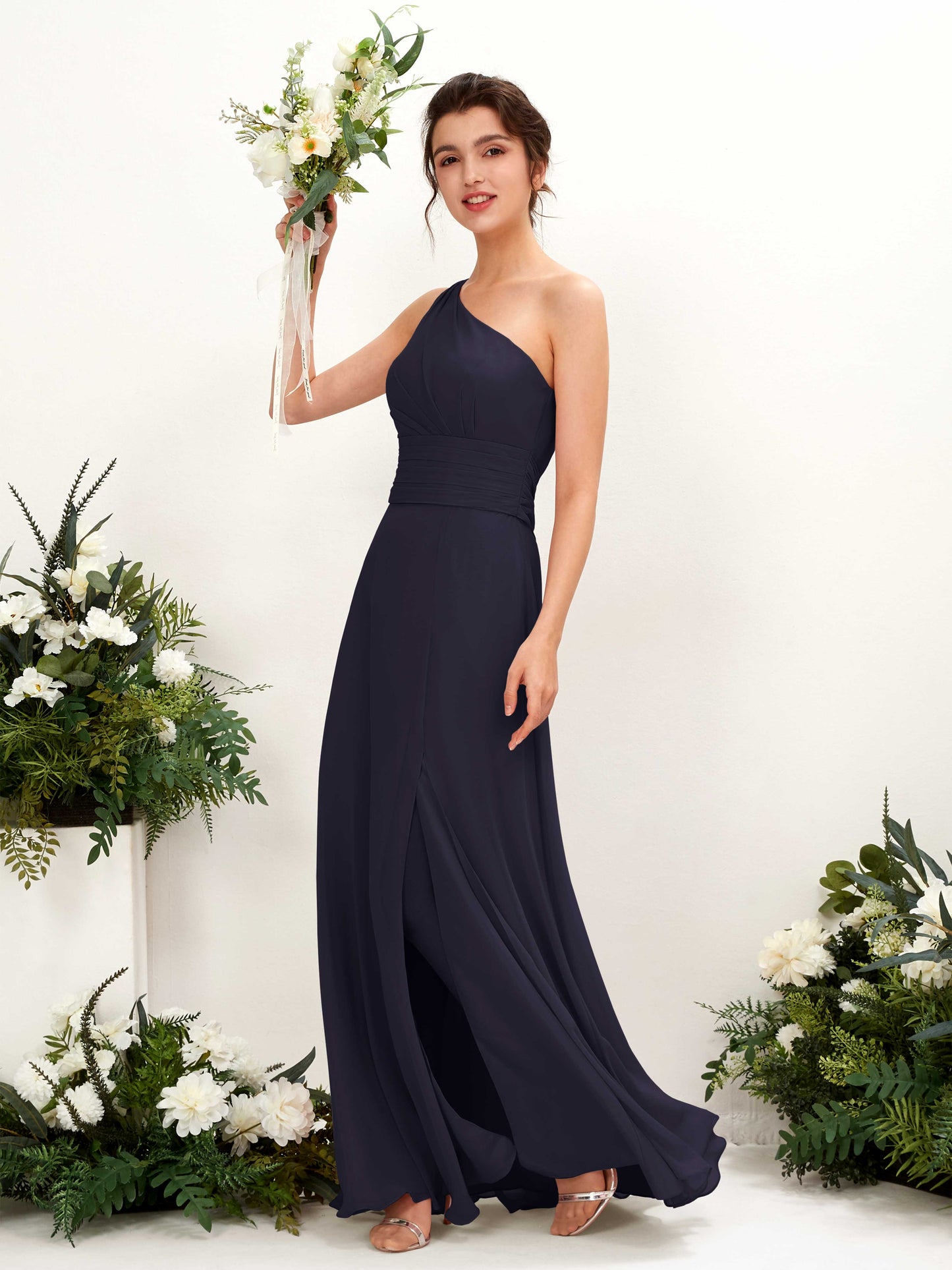 Trita Dark Navy One Shoulder Maxi Dress