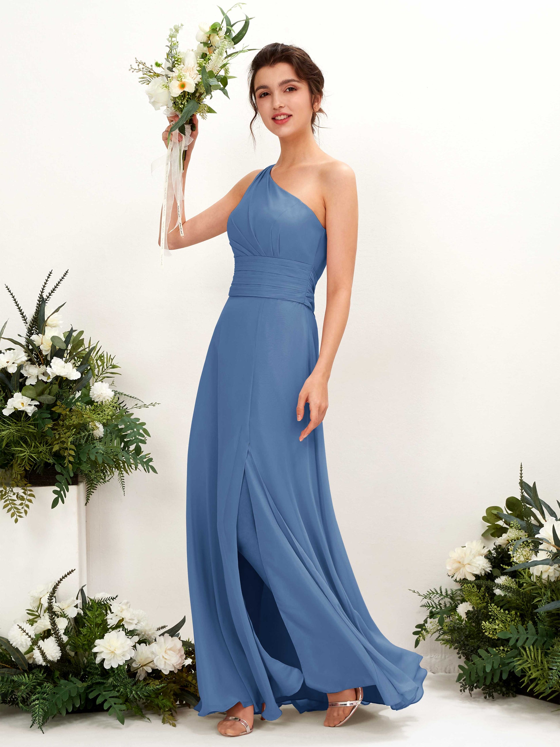 Trita Dusty Blue One Shoulder Maxi Dress