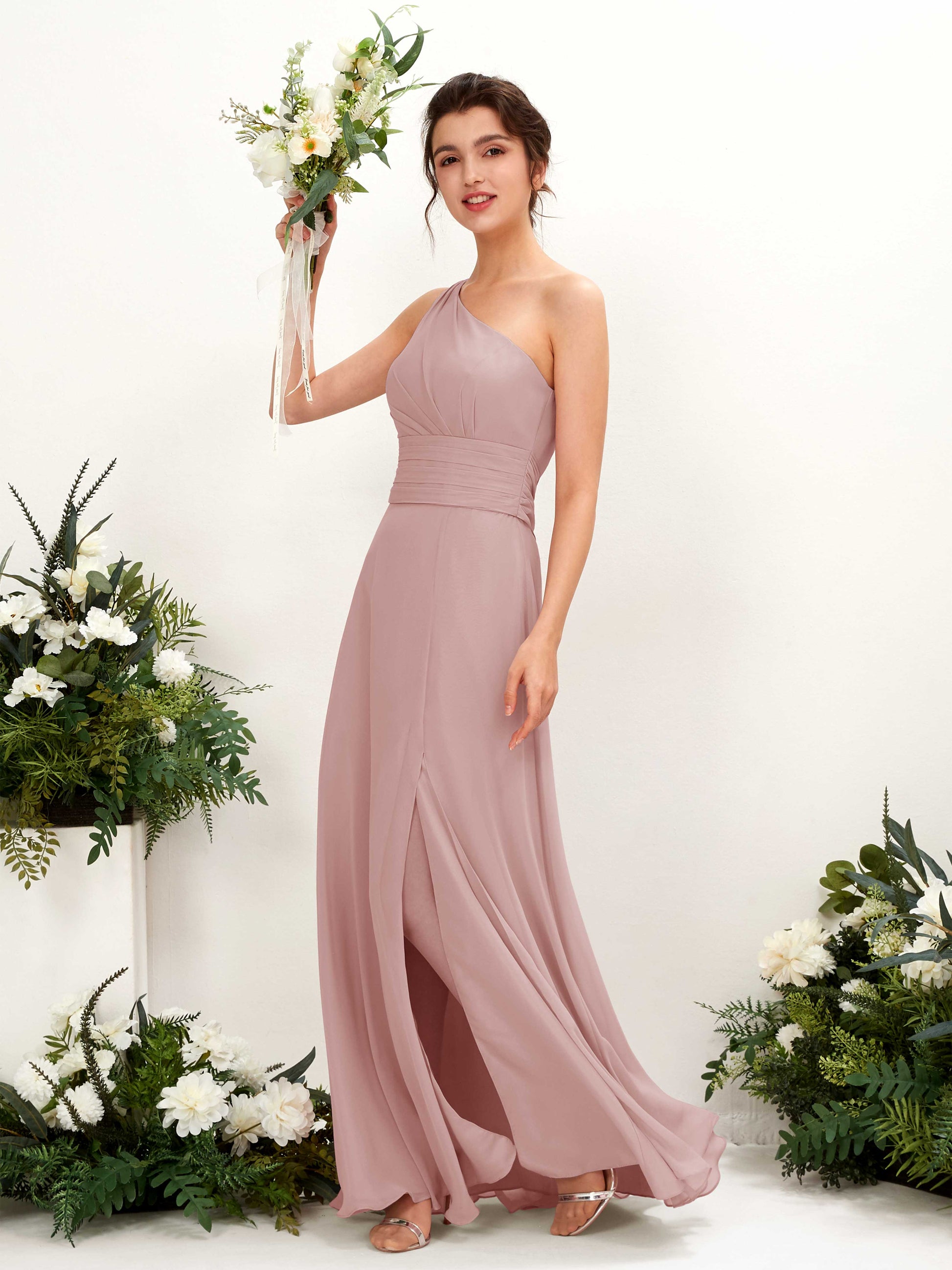 Trita Dusty Rose One Shoulder Maxi Dress