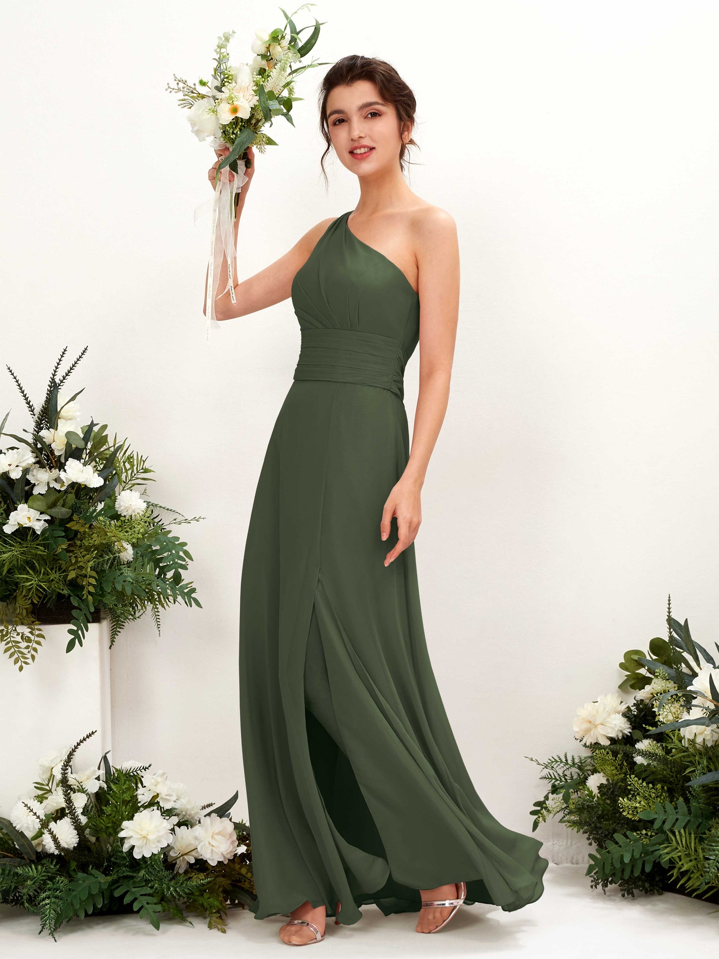 Trita Martini Olive One Shoulder Maxi Dress