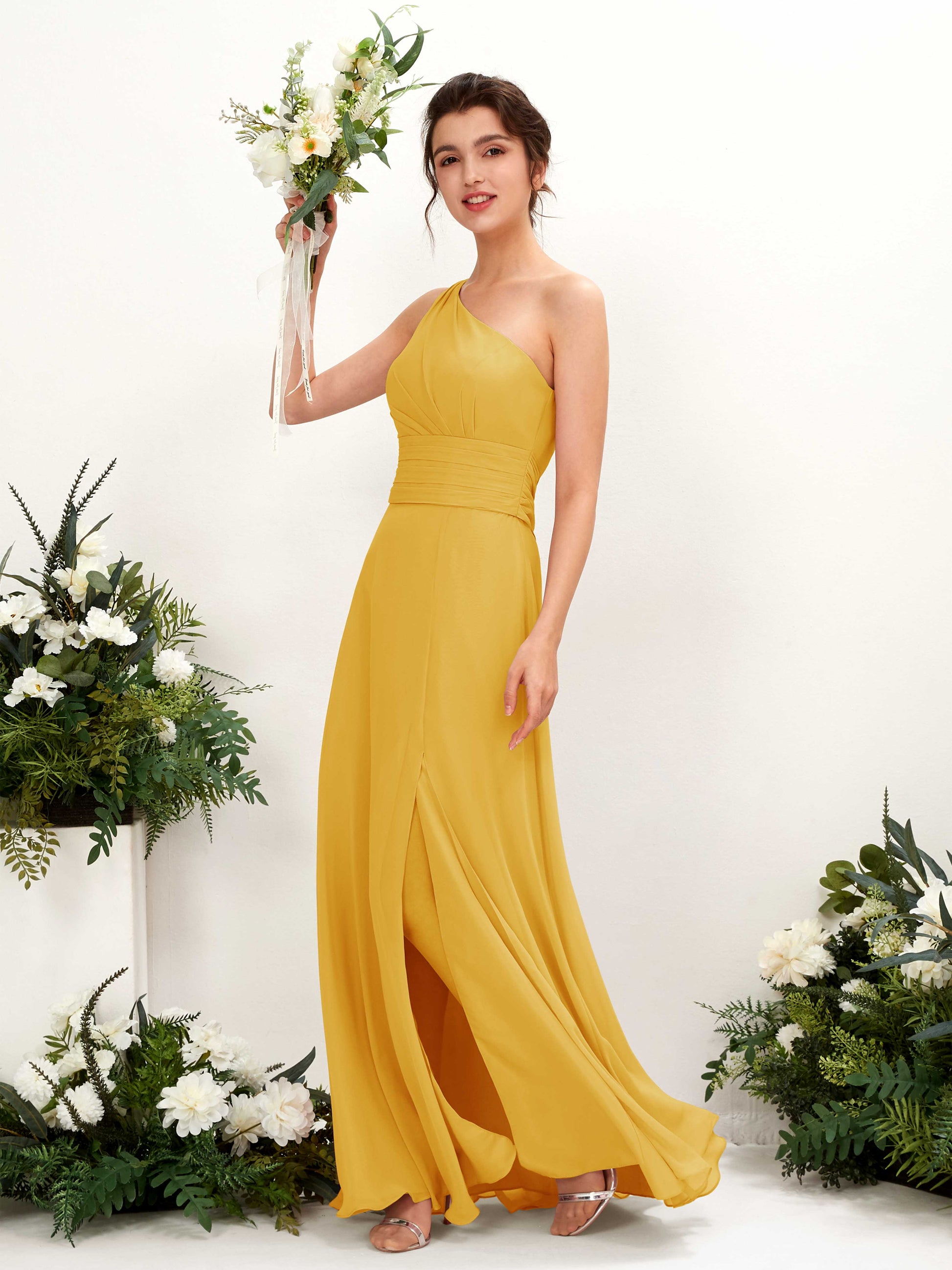 Trita Mustard Yellow One Shoulder Maxi Dress