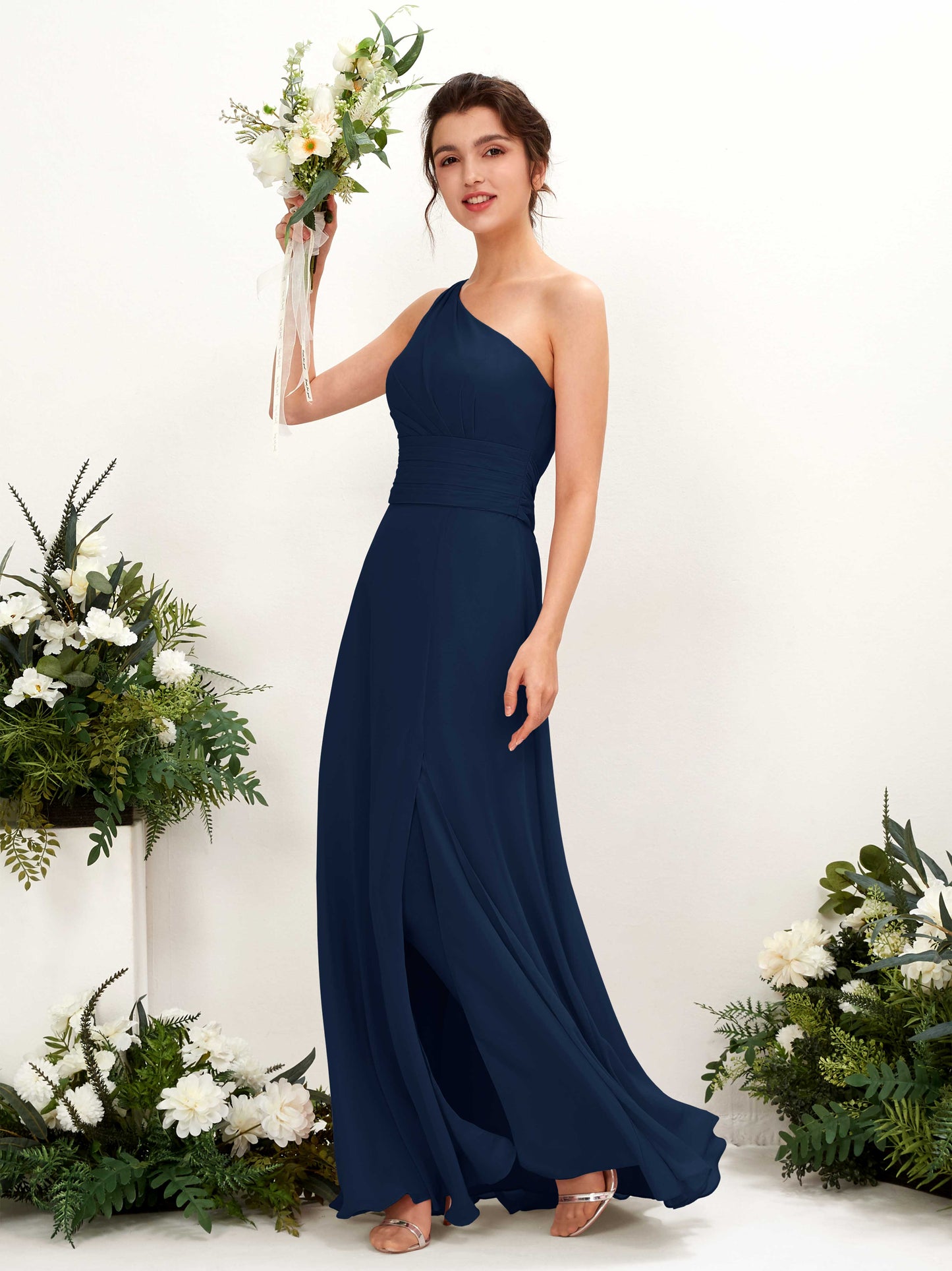 Trita Navy One Shoulder Maxi Dress