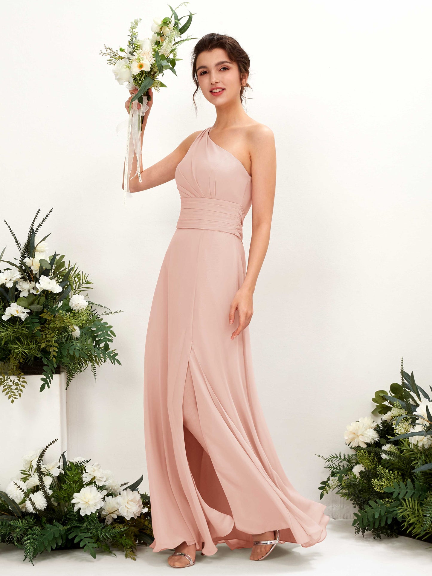 Trita Pearl Pink One Shoulder Maxi Dress