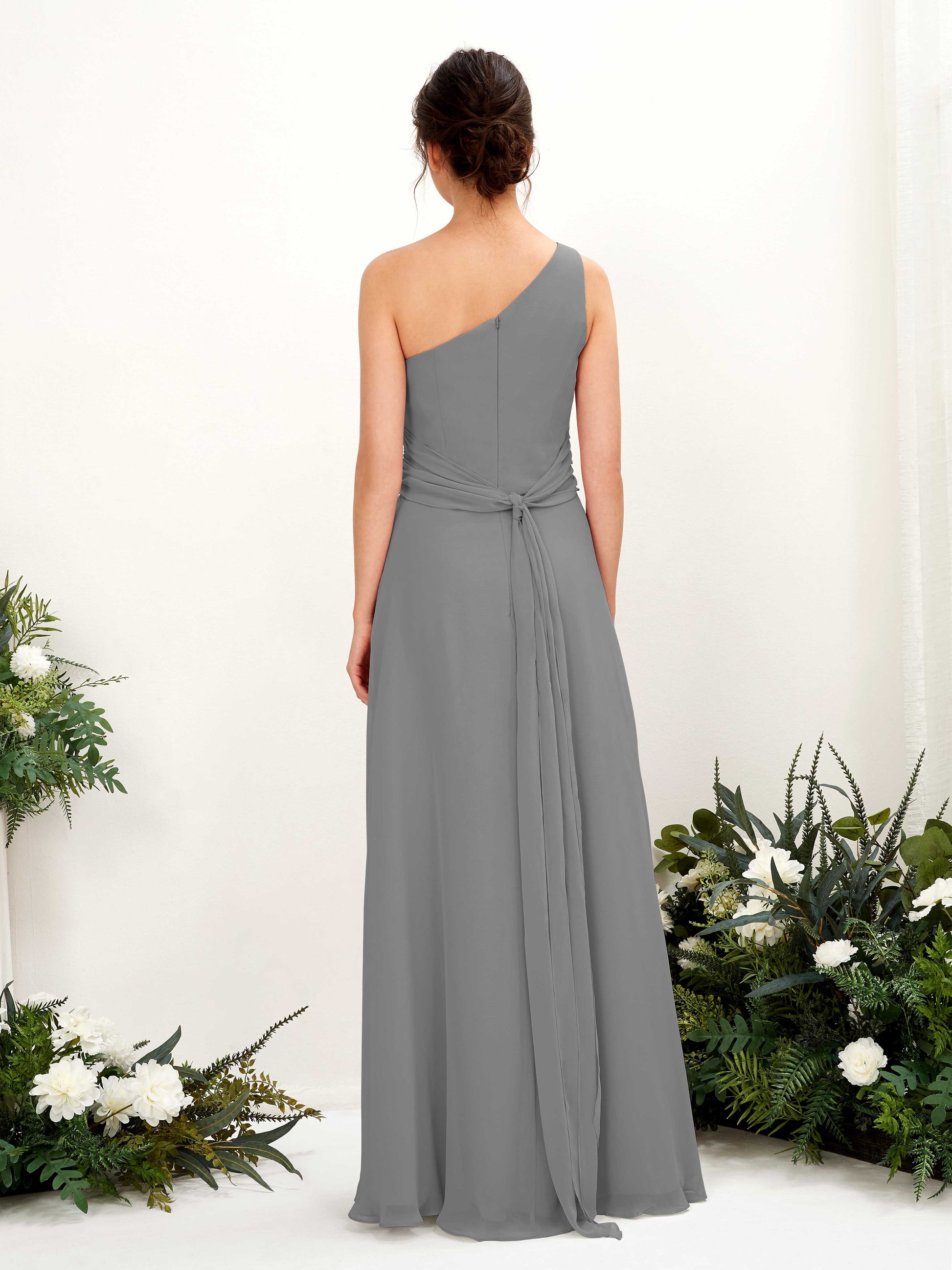 Trita Steel Gray One Shoulder Maxi Dress