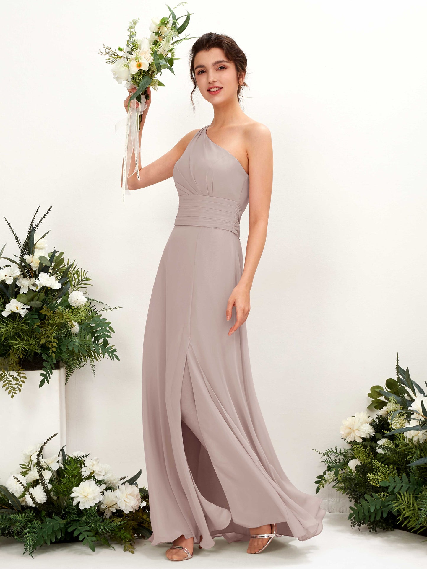 Trita Taupe One Shoulder Maxi Dress