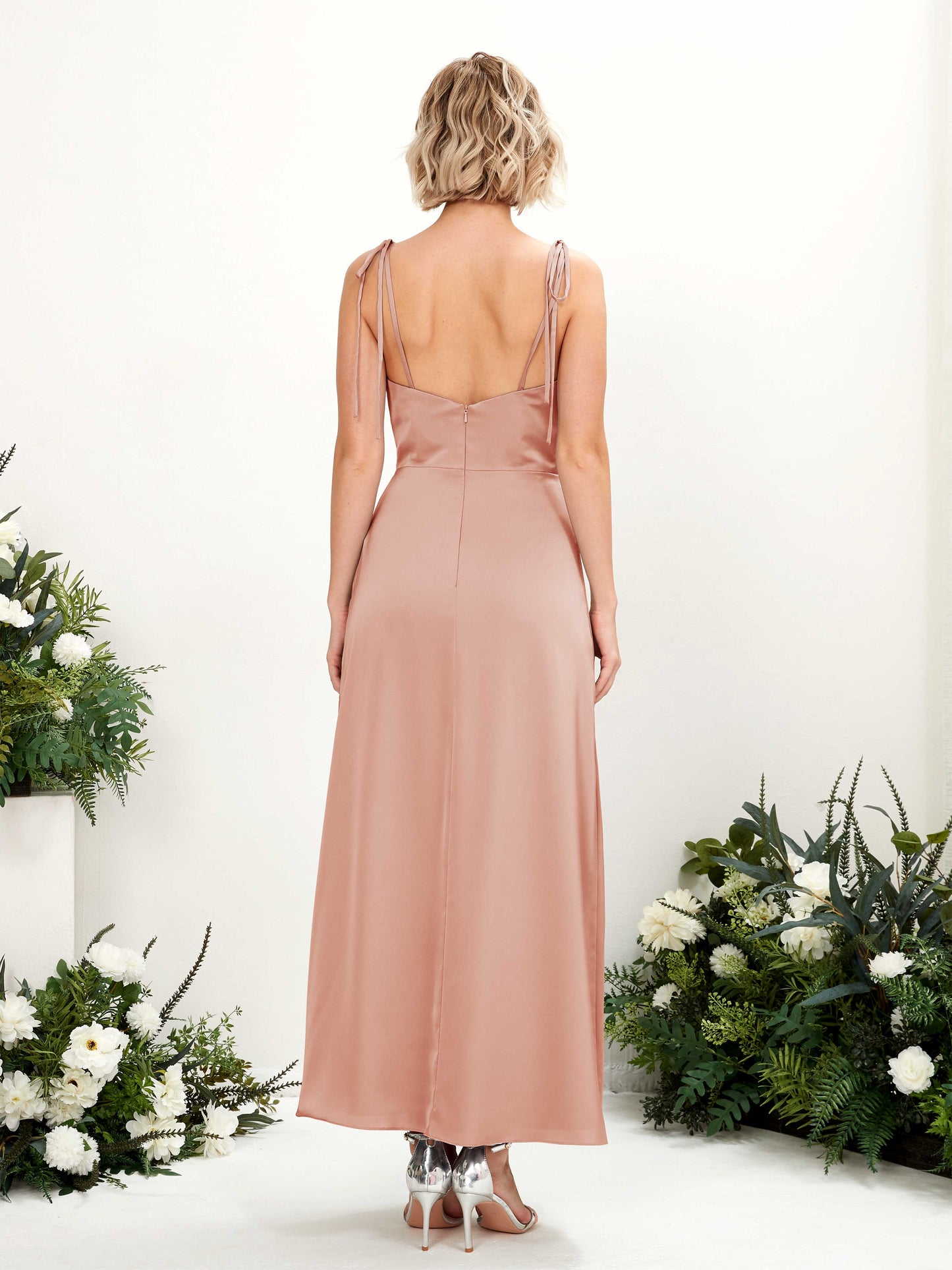 Viola Cantaloupe Satin Sleeveless Maxi Dress