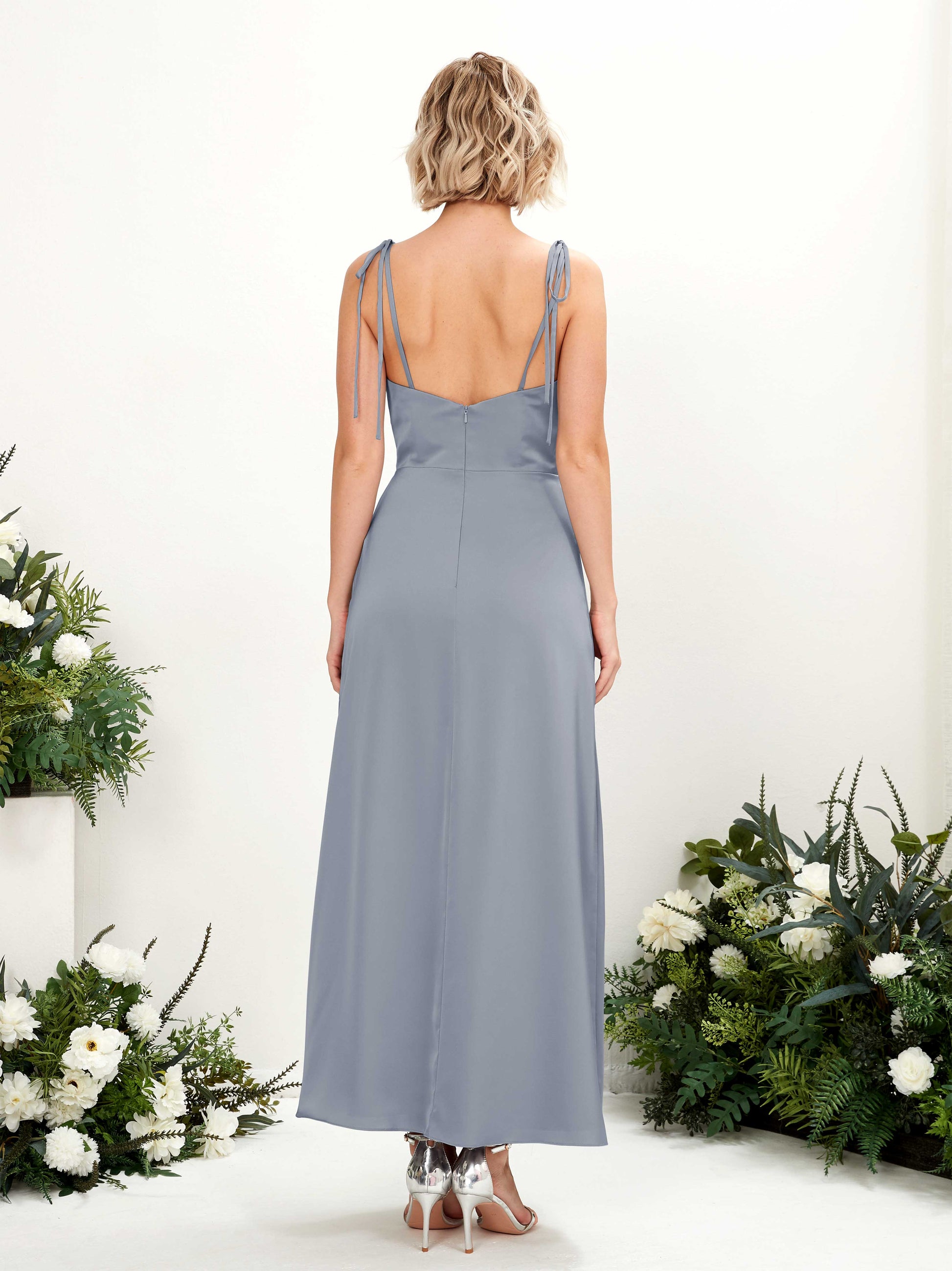 Viola Dusty Blue Satin Sleeveless Maxi Dress