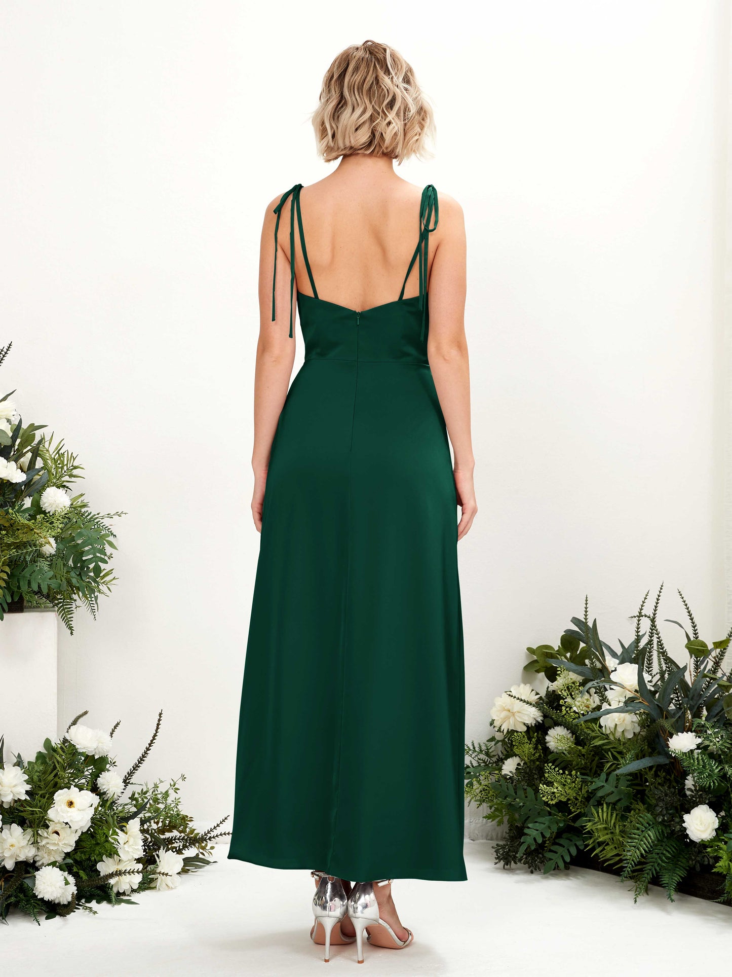 Viola Hunter Green Satin Sleeveless Maxi Dress