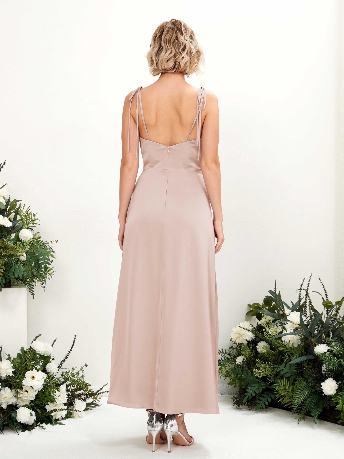 Viola Pearl Pink Satin Sleeveless Maxi Dress