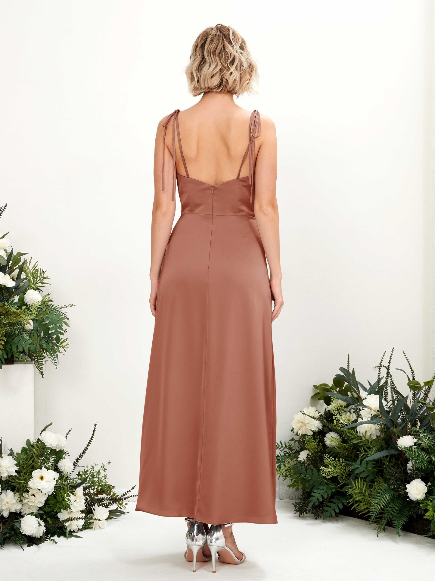 Viola Raw Sienna Satin Sleeveless Maxi Dress