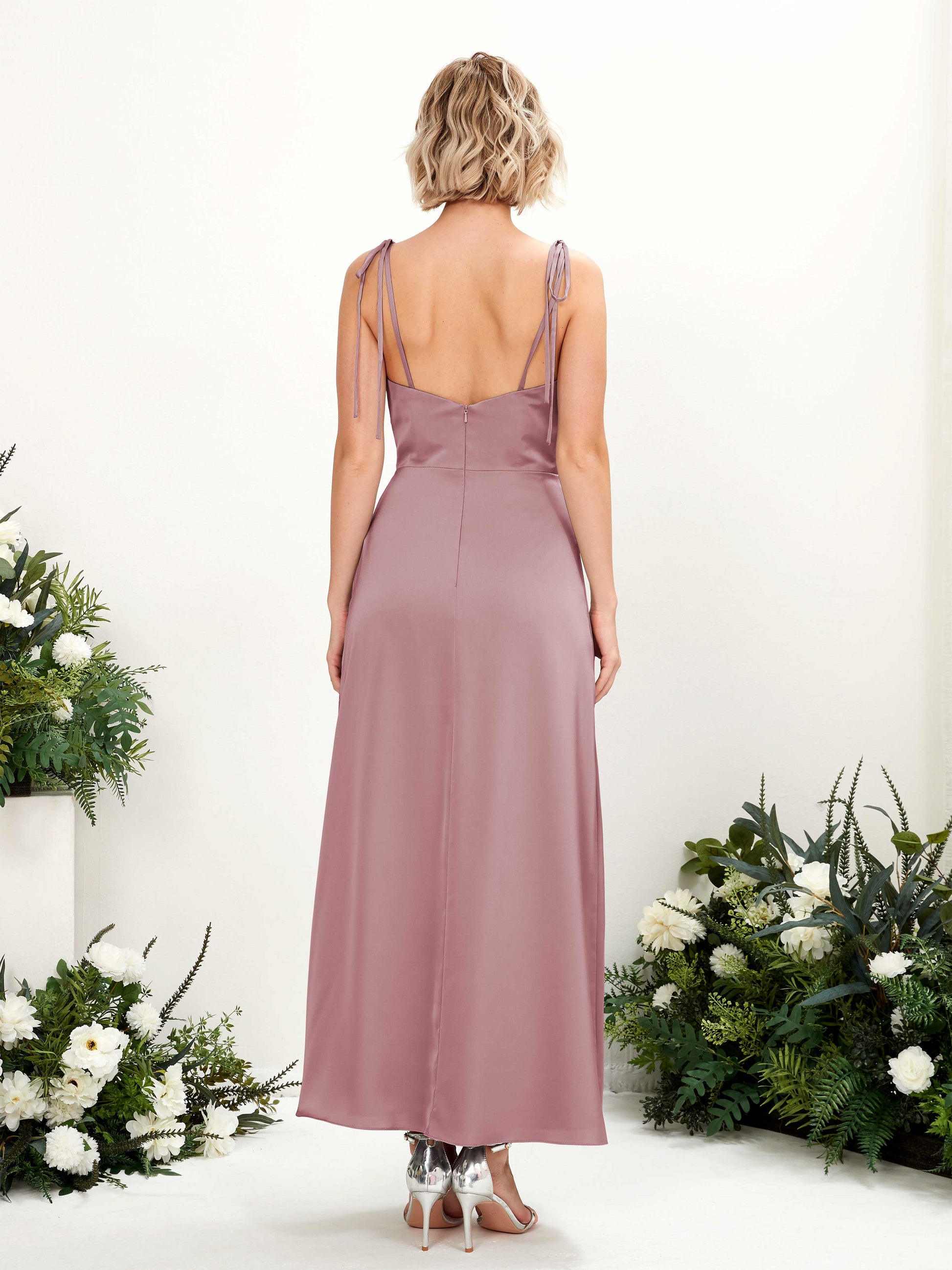 Viola Rose Quartz Satin Sleeveless Maxi Dress