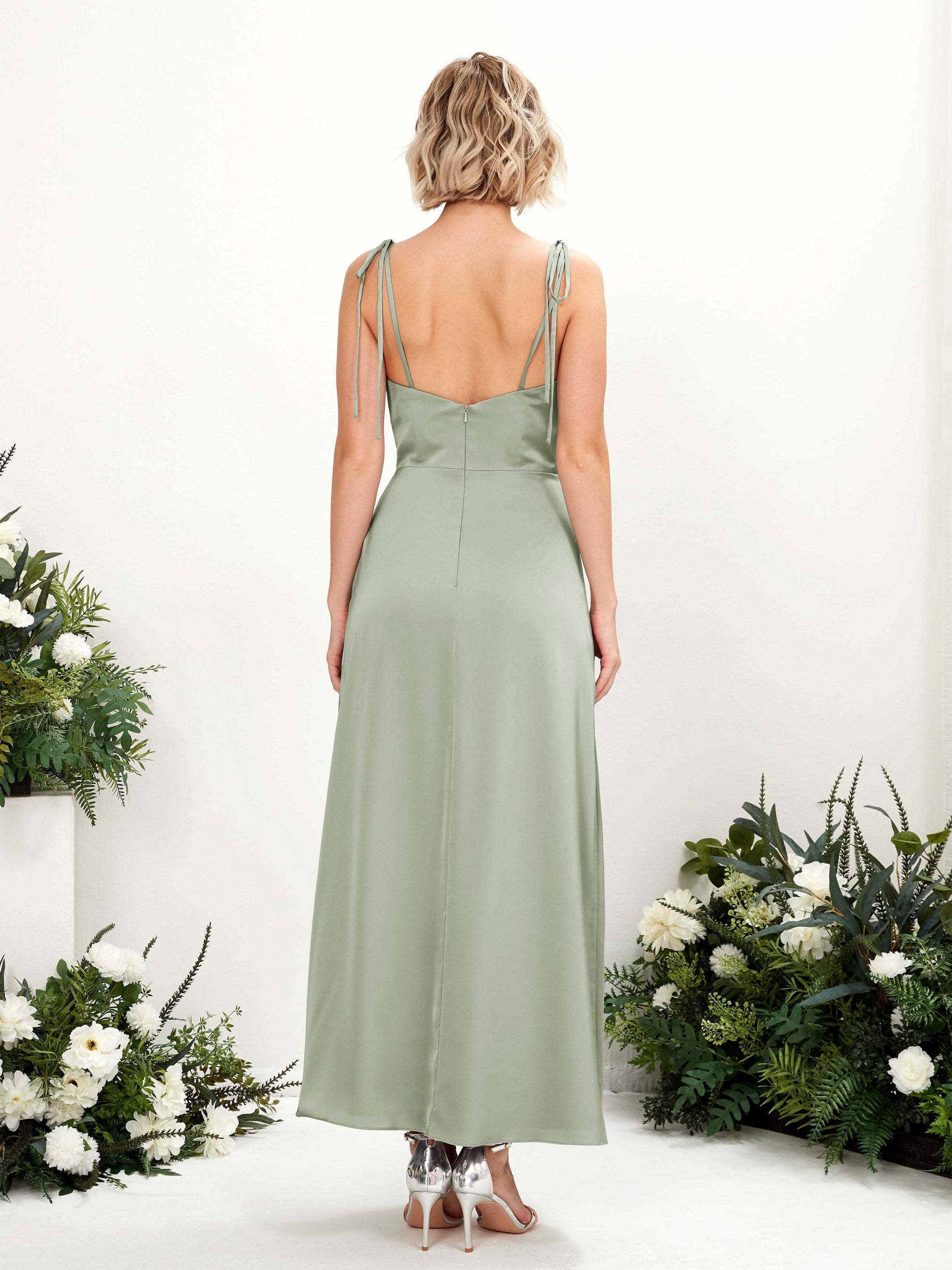 Viola Sage Green Satin Sleeveless Maxi Dress