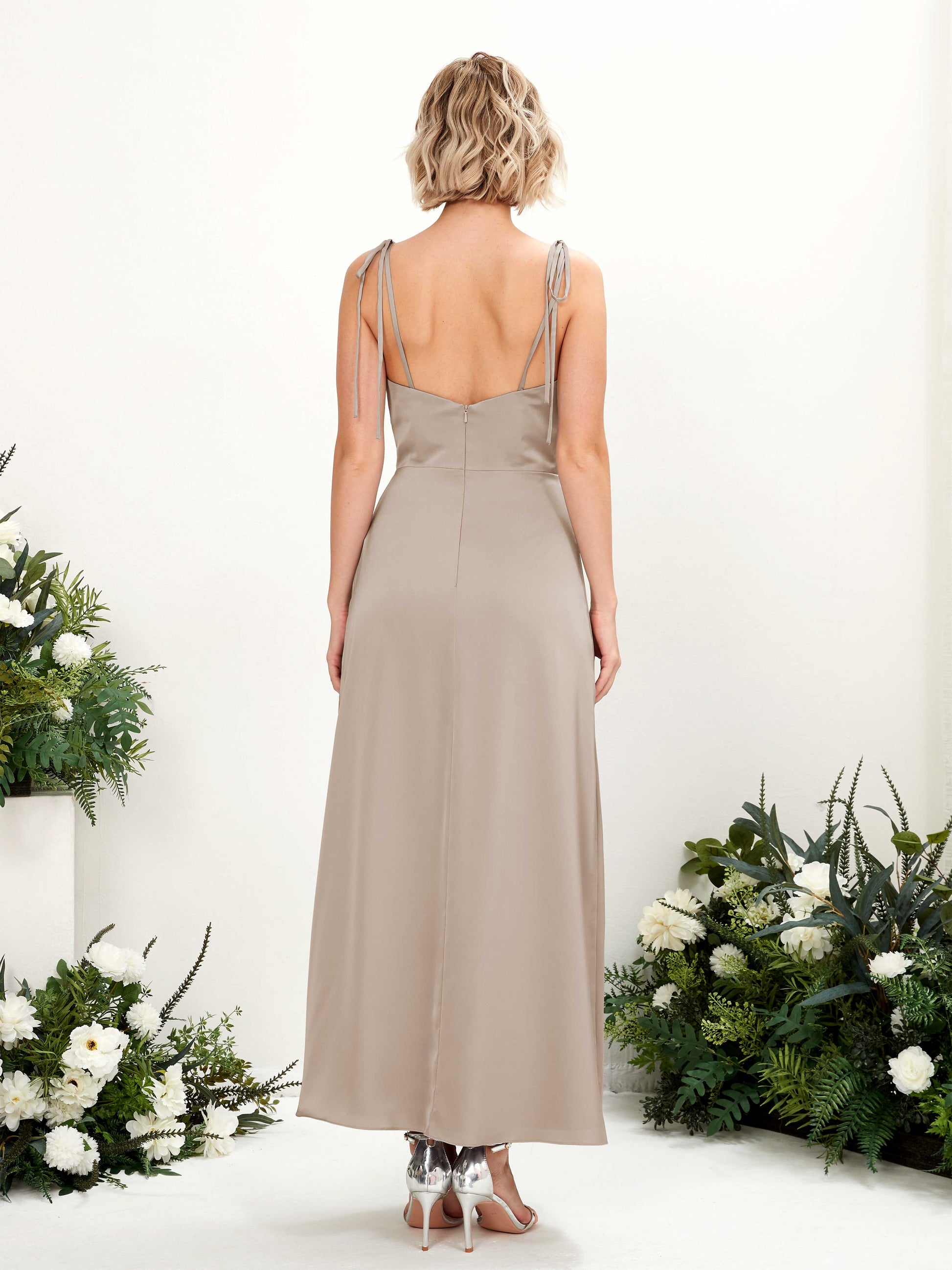 Viola Taupe Satin Sleeveless Maxi Dress