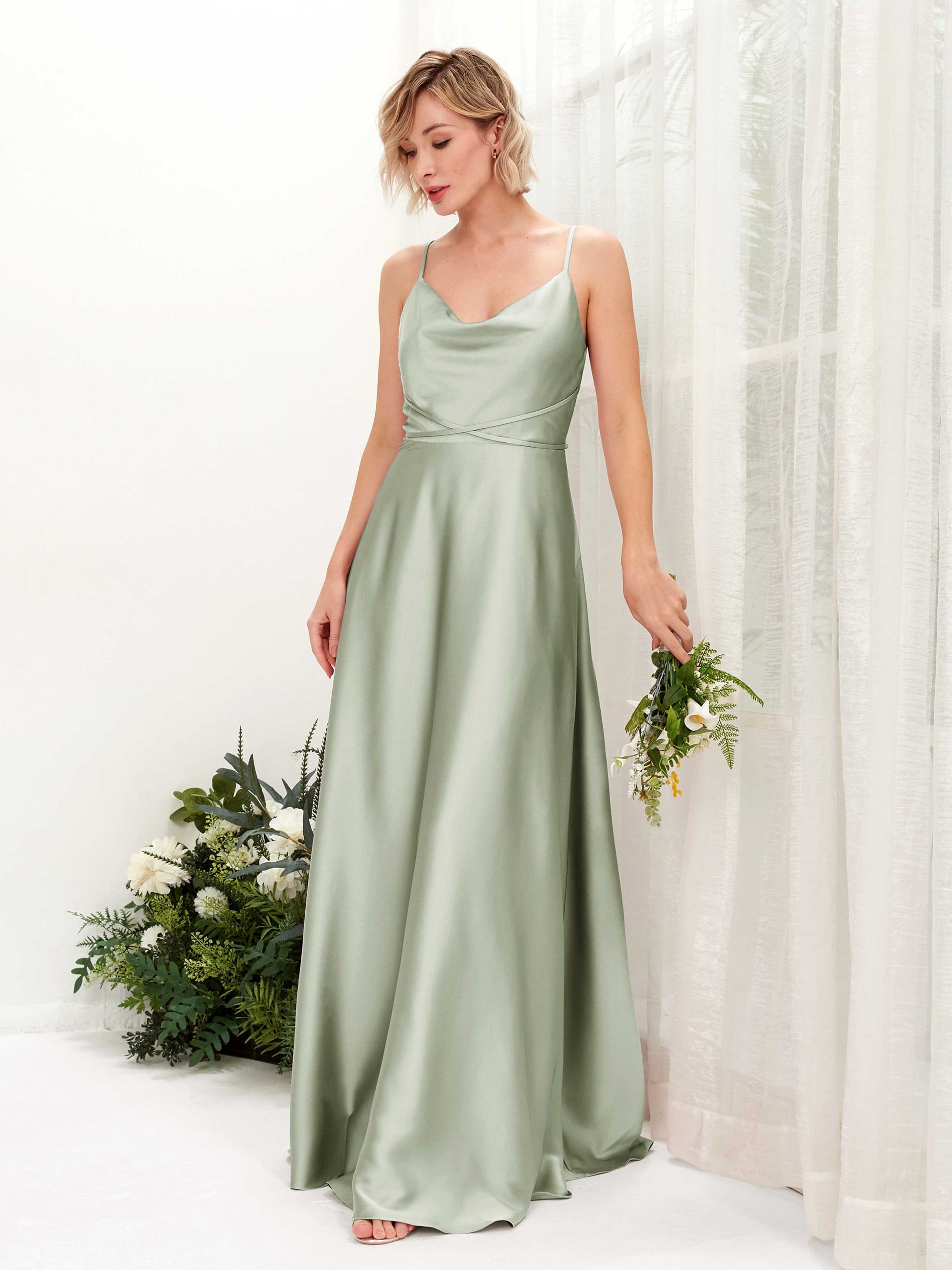 Wallis Sage Green Satin Sleeveless Maxi Dress