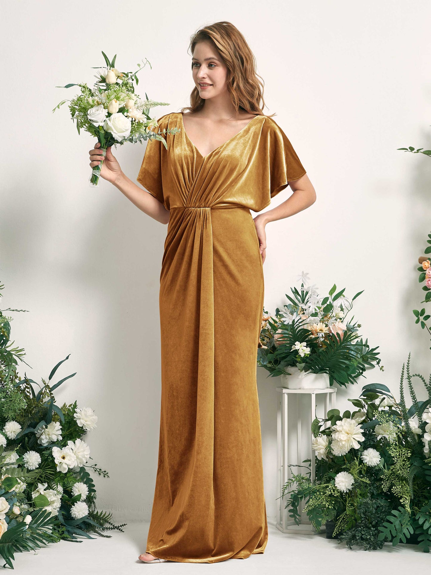 Wanda Burnished Gold Velvet Maxi Dress