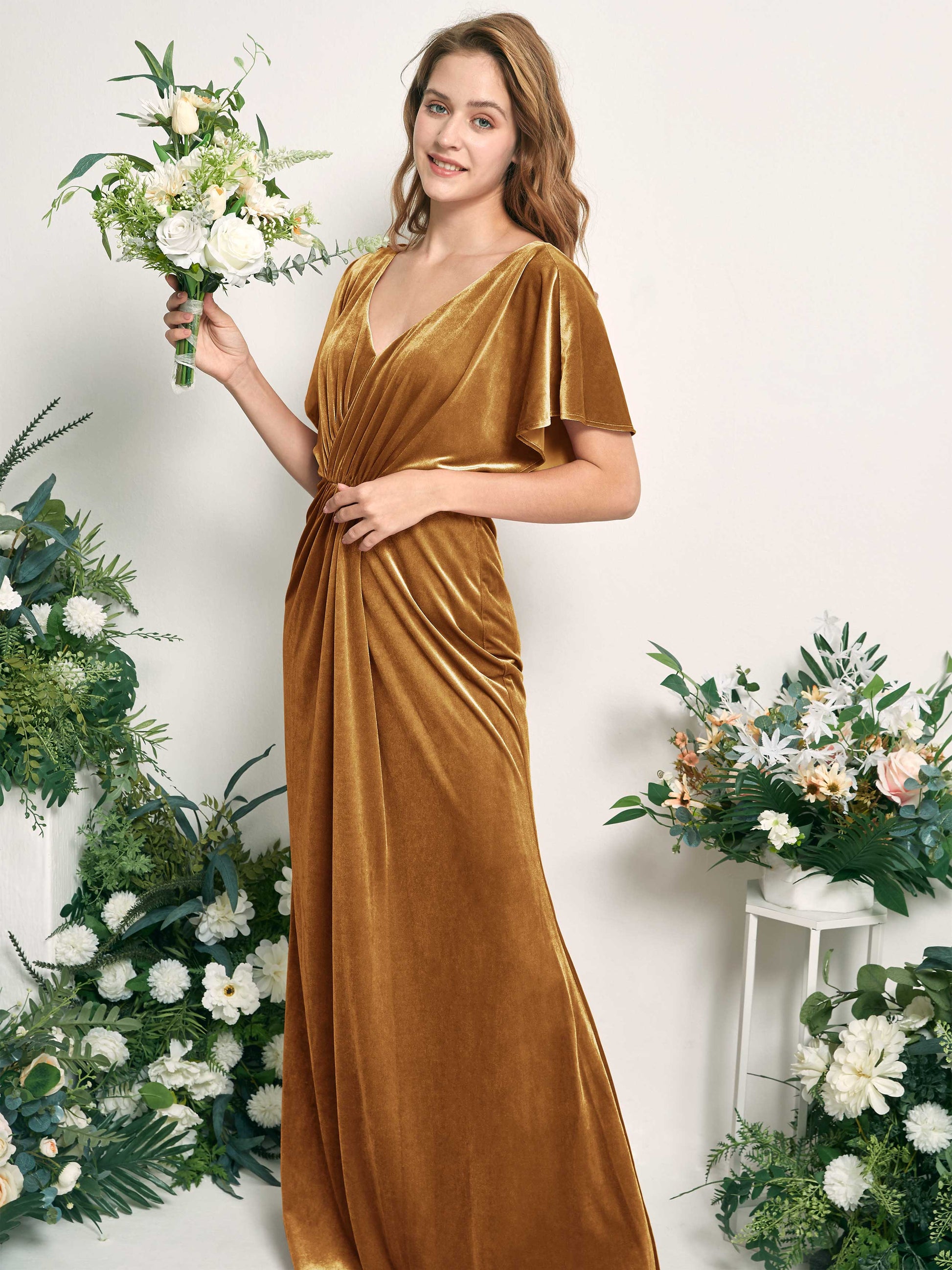 Wanda Burnished Gold Velvet Maxi Dress